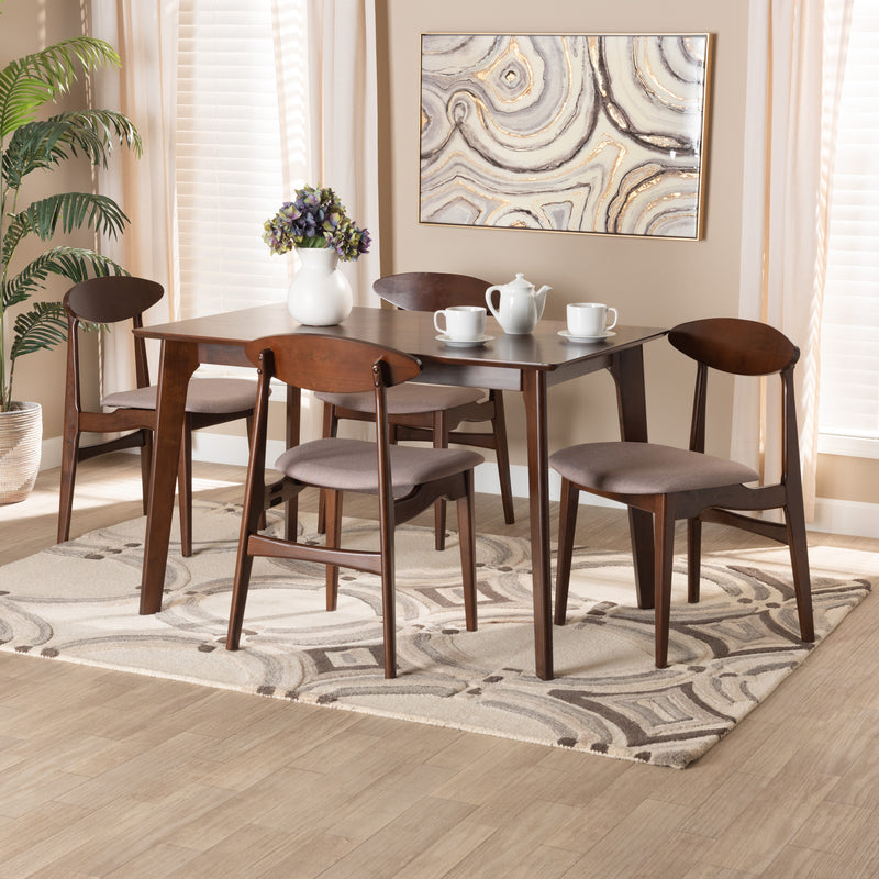 Baxton Studio Daria Mid-Century Modern Cream Fabric and Dark Brown Finished Wood 5-Piece Dining Set | Dining Sets | Modishstore - 11