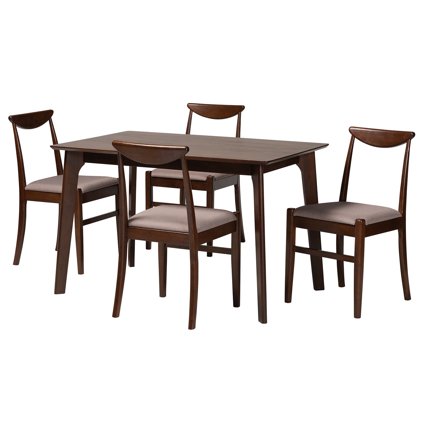 Baxton Studio Delphina Mid-Century Modern Warm Grey Fabric and Dark Brown Finished Wood 5-Piece Dining Set | Dining Sets | Modishstore - 4