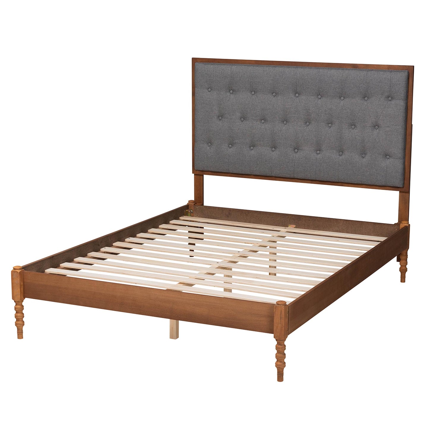 Baxton Studio Odeya Classic and Traditional Grey Fabric and Walnut Brown Finished Wood Queen Size Platform Bed | Beds | Modishstore - 8