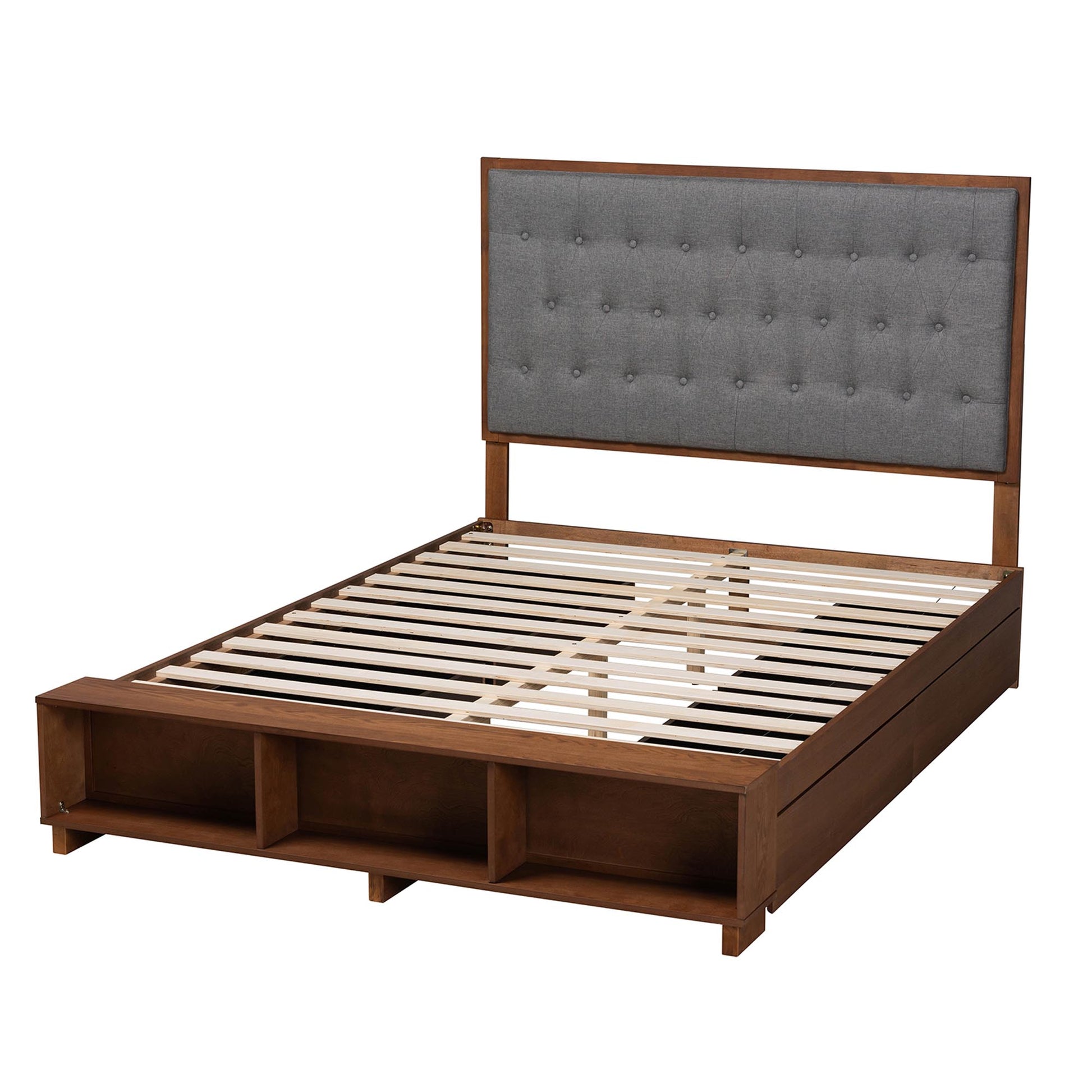 Baxton Studio Jalie Classic Transitional Grey Fabric and Walnut Brown Finished Wood Queen Size Platform Storage Bed | Beds | Modishstore - 8