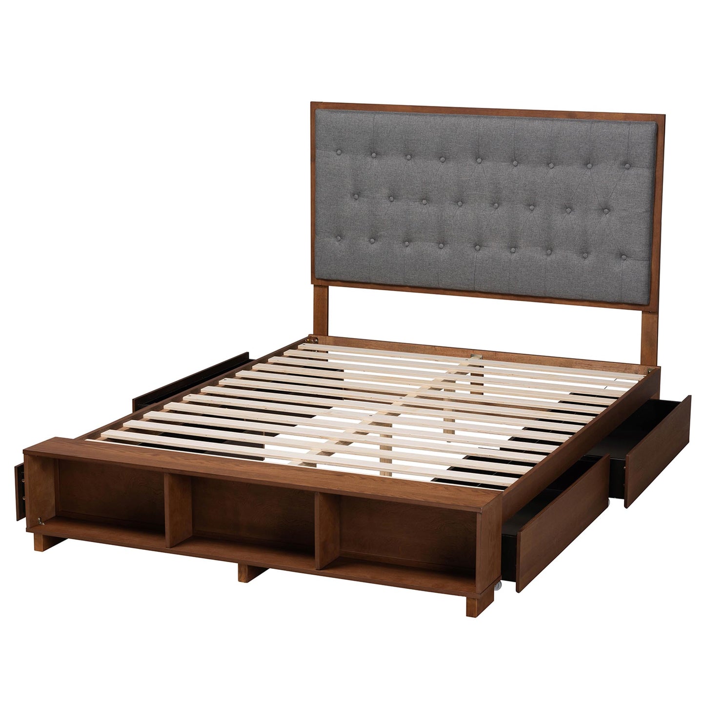 Baxton Studio Jalie Classic Transitional Grey Fabric and Walnut Brown Finished Wood Queen Size Platform Storage Bed | Beds | Modishstore - 9