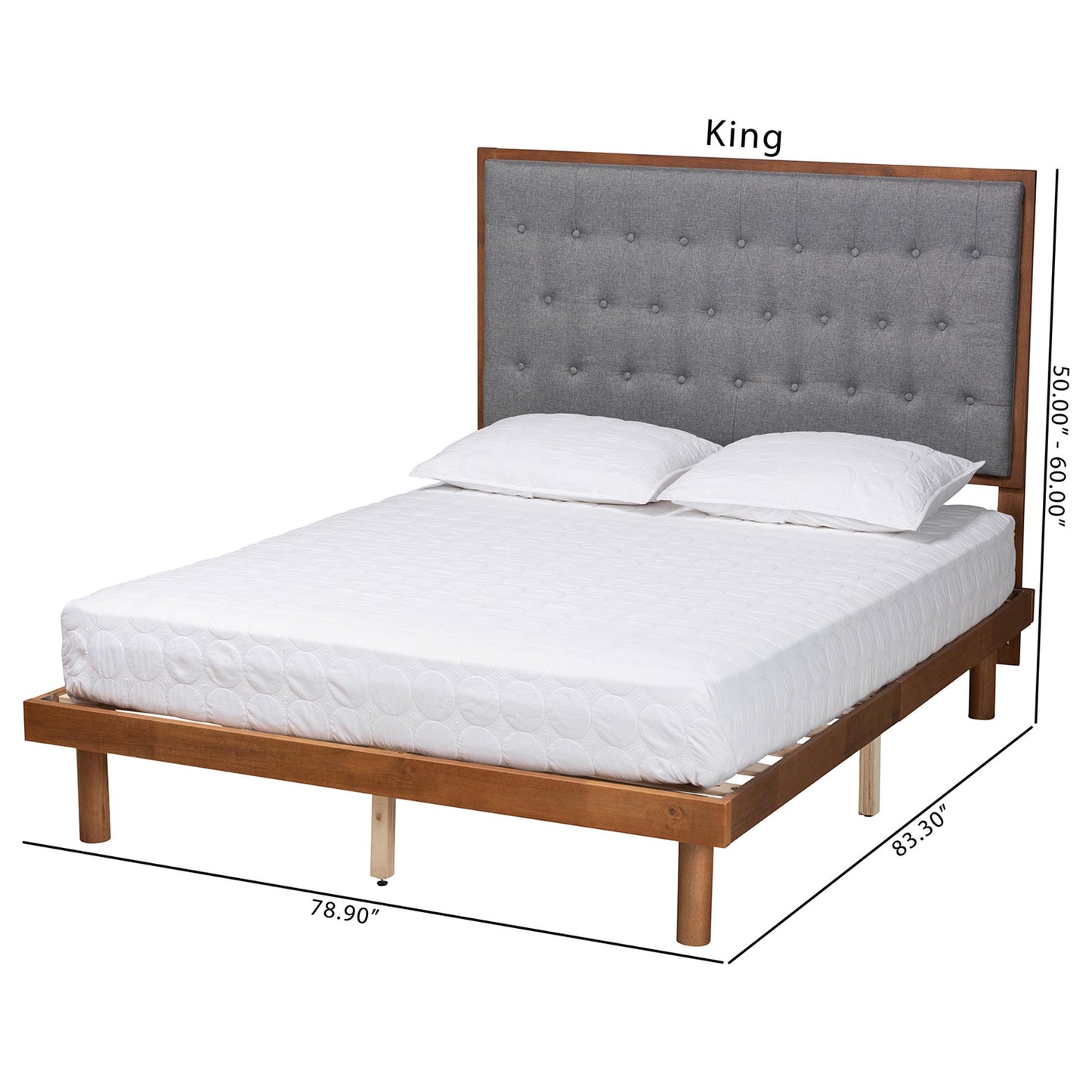 Baxton Studio Bellini Classic and Traditional Grey Fabric and Walnut Brown Finished Wood King Size Platform Bed | Beds | Modishstore - 4