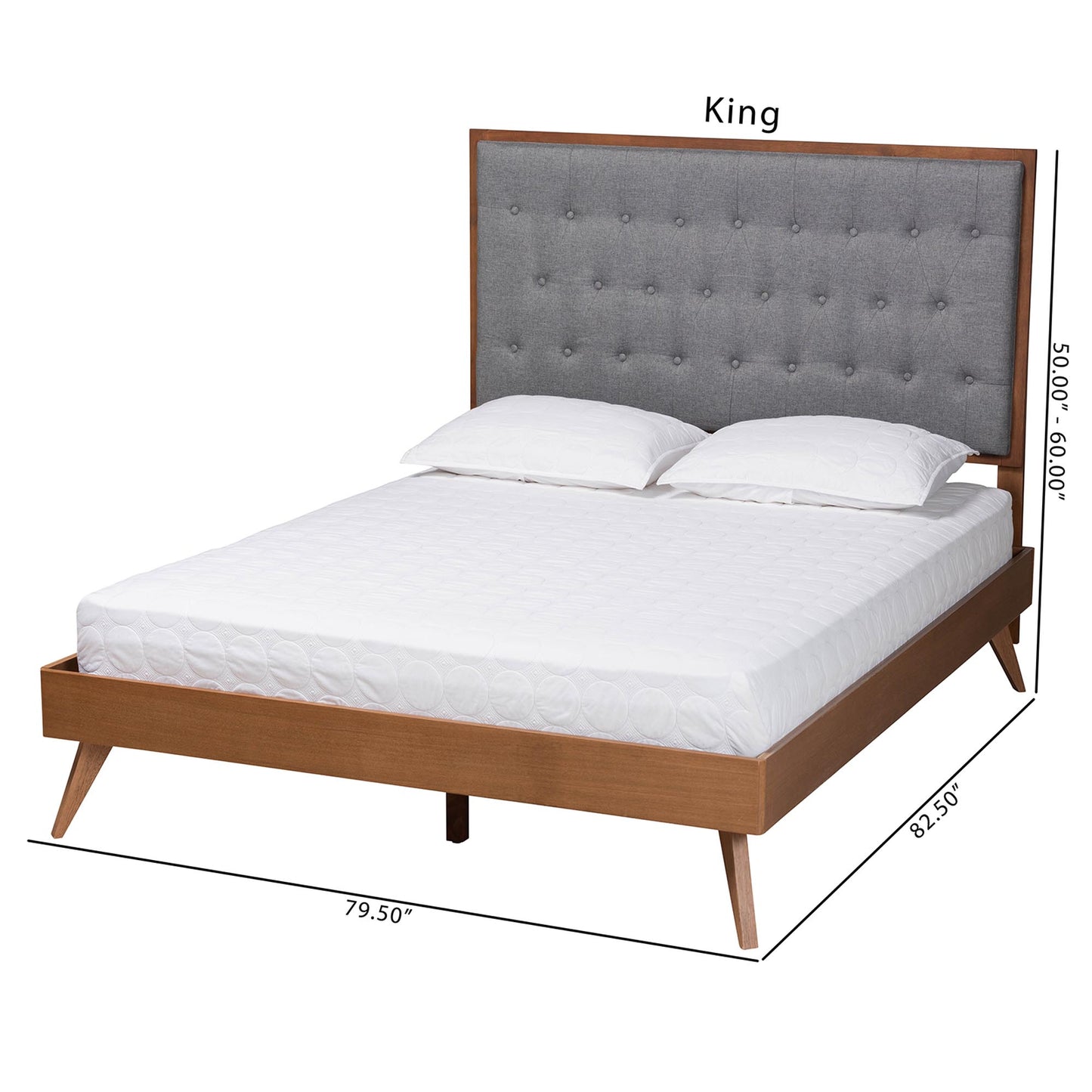 Baxton Studio Dericia Classic and Traditional Grey Fabric and Walnut Brown Finished Wood King Size Platform Bed | Beds | Modishstore - 4