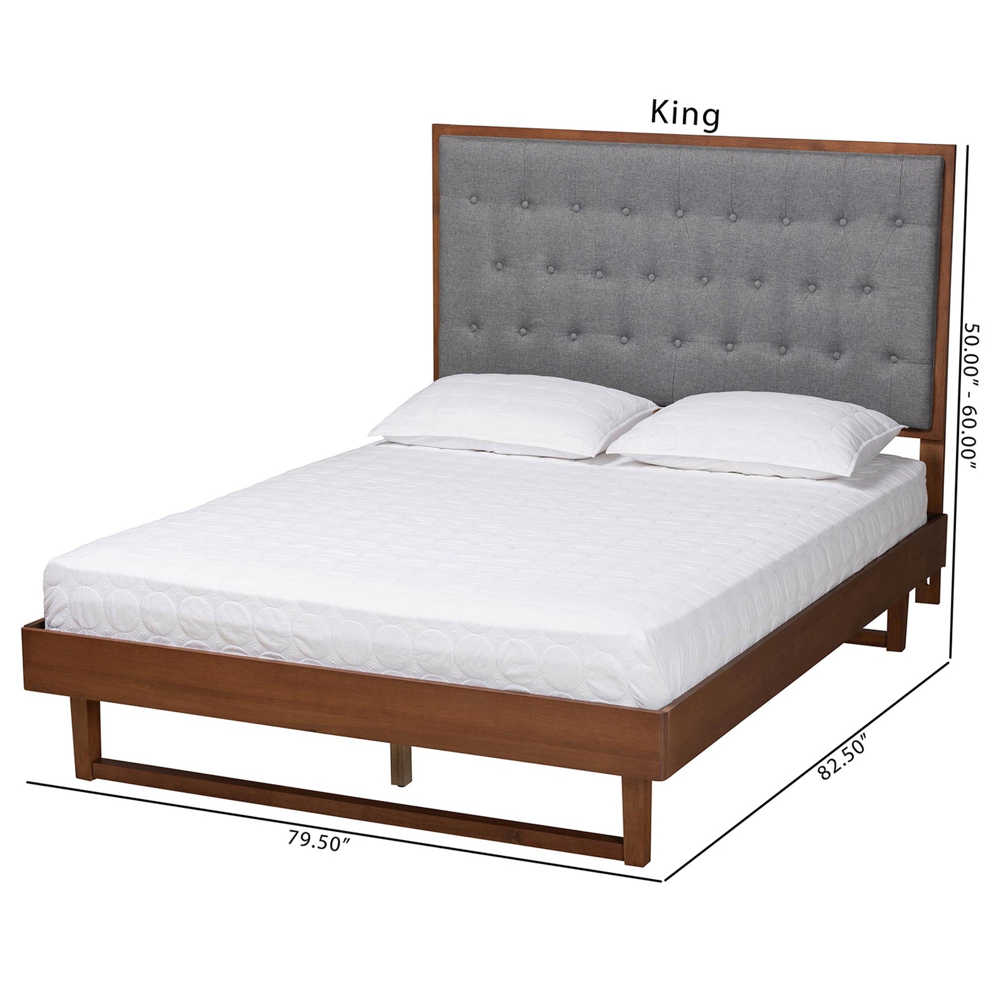 Baxton Studio Bryn Classic and Traditional Grey Fabric and Walnut Brown Finished Wood King Size Platform Bed | Beds | Modishstore - 4