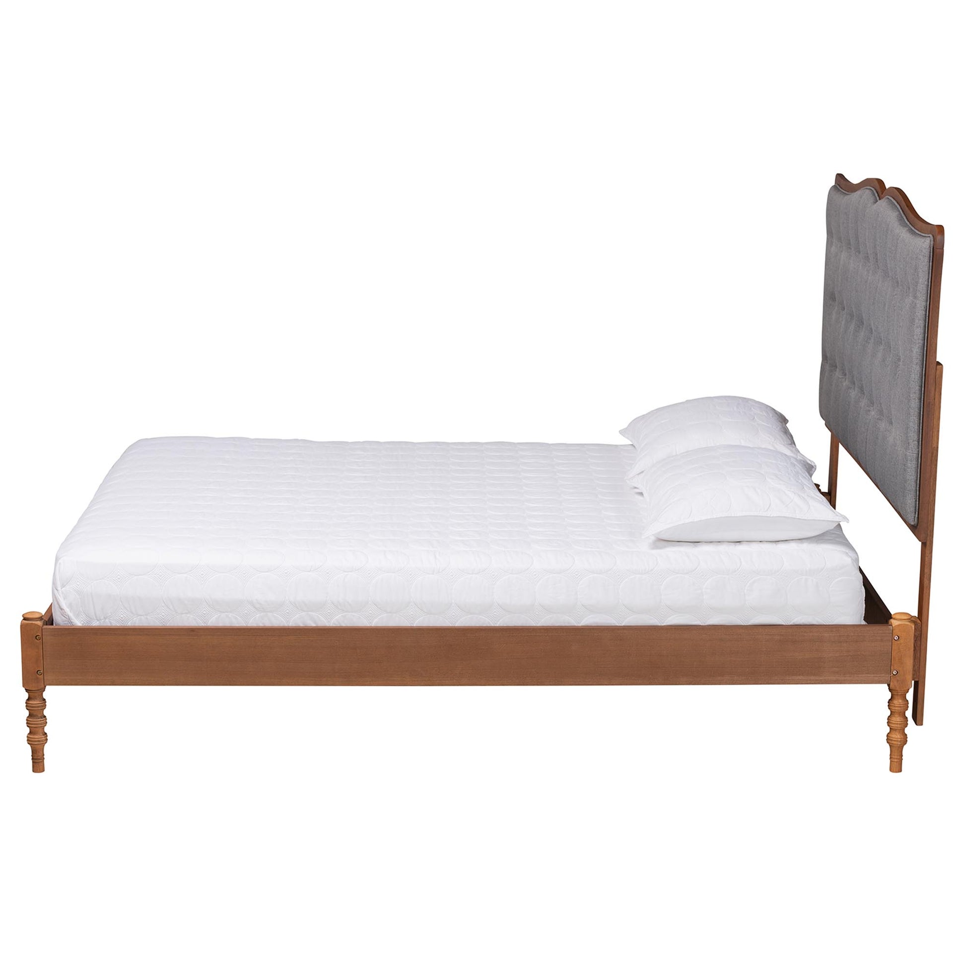 Baxton Studio Ballari Classic and Traditional Grey Fabric and Walnut Brown Finished Wood Queen Size Platform Bed | Beds | Modishstore - 7