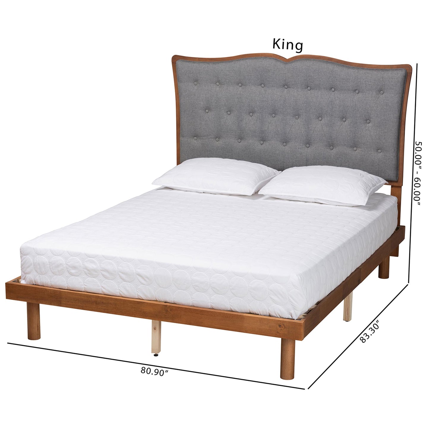 Baxton Studio Elitia Classic and Traditional Grey Fabric and Walnut Brown Finished Wood King Size Platform Bed | Beds | Modishstore - 9