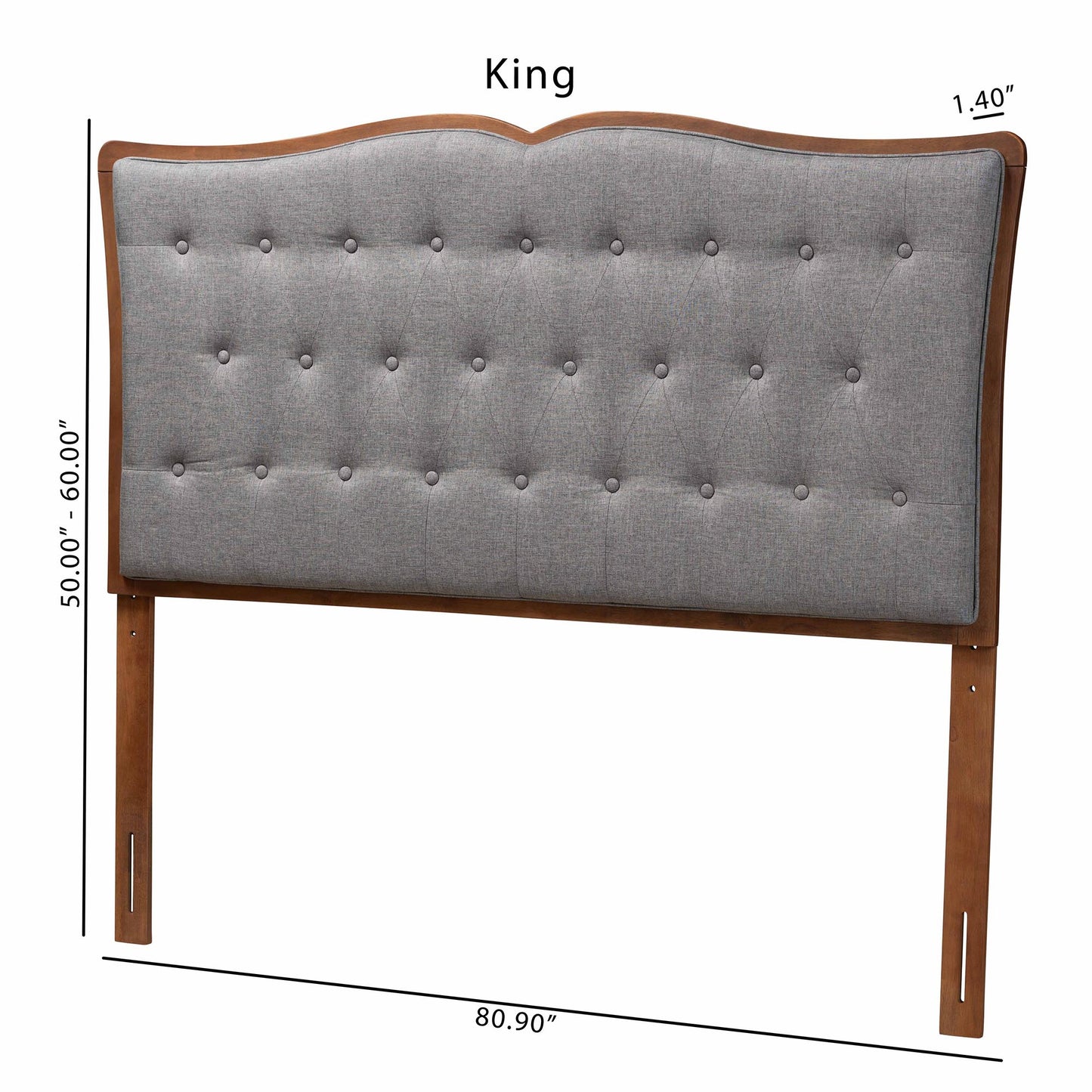 Baxton Studio Georgia Classic and Traditional Grey Fabric and Walnut Brown Finished Wood Queen Size Headboard | Headboards | Modishstore - 9