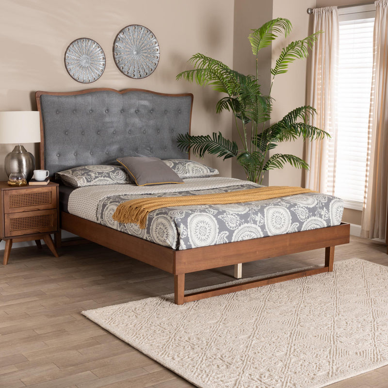 Baxton Studio Padilla Classic and Traditional Grey Fabric and Walnut Brown Finished Wood Queen Size Platform Bed | Beds | Modishstore