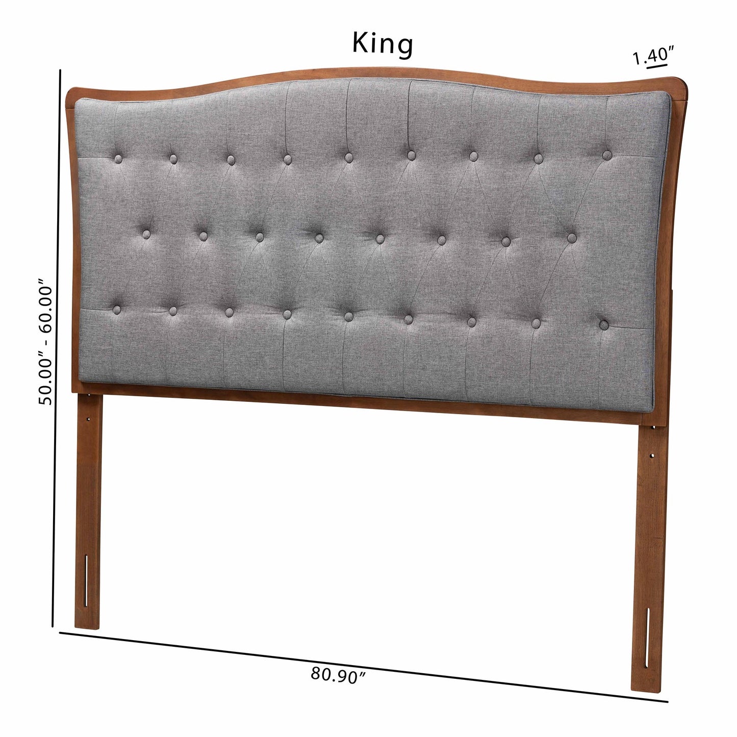 Baxton Studio Nikita Classic and Traditional Grey Fabric and Walnut Brown Finished Wood King Size Headboard | Headboards | Modishstore - 9