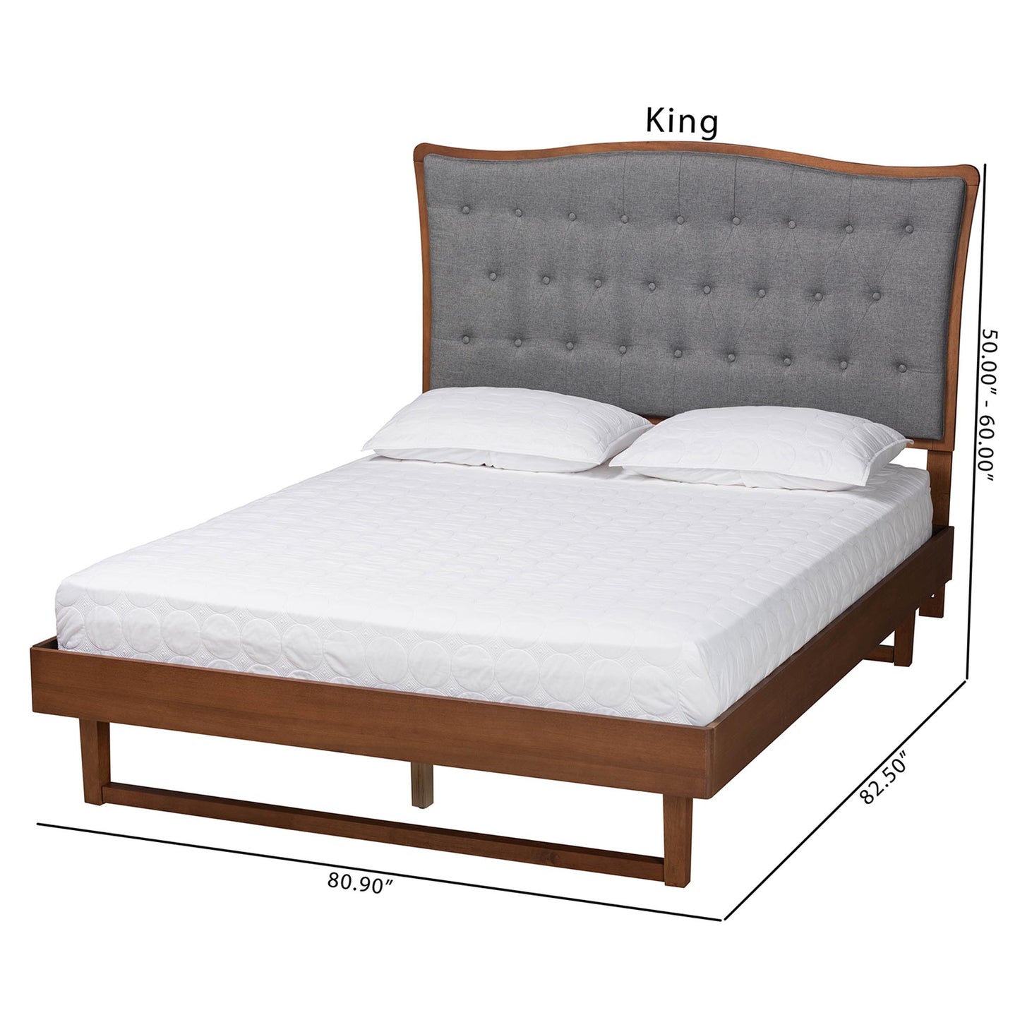 Baxton Studio Sereno Classic and Traditional Grey Fabric and Walnut Brown Finished Wood King Size Platform bed | Beds | Modishstore - 9