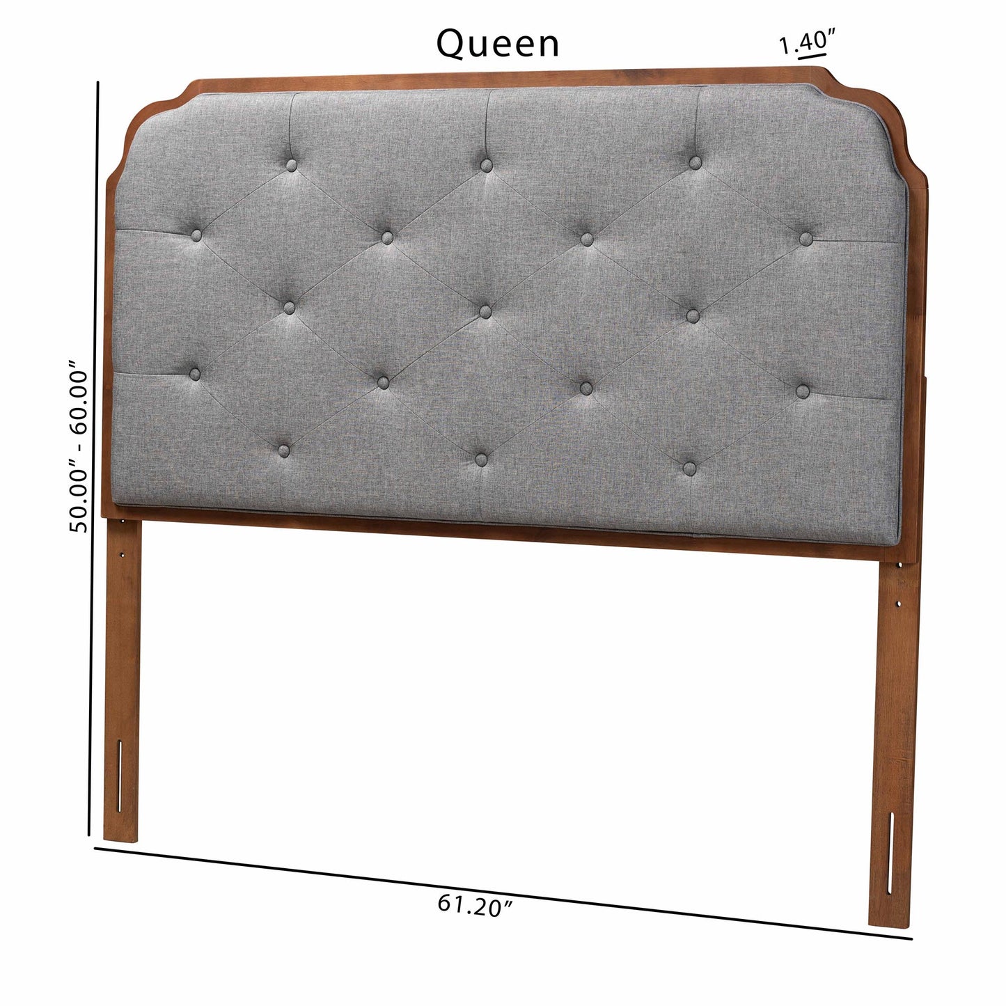 Baxton Studio Shanti Classic and Traditional Grey Fabric and Walnut Brown Finished Wood Queen Size Headboard | Headboards | Modishstore - 7