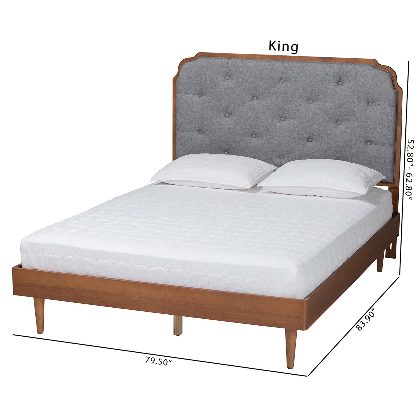 Baxton Studio Garron Mid-Century Modern Grey Fabric and Walnut Brown Wood King Size Platform Bed | Beds | Modishstore - 4