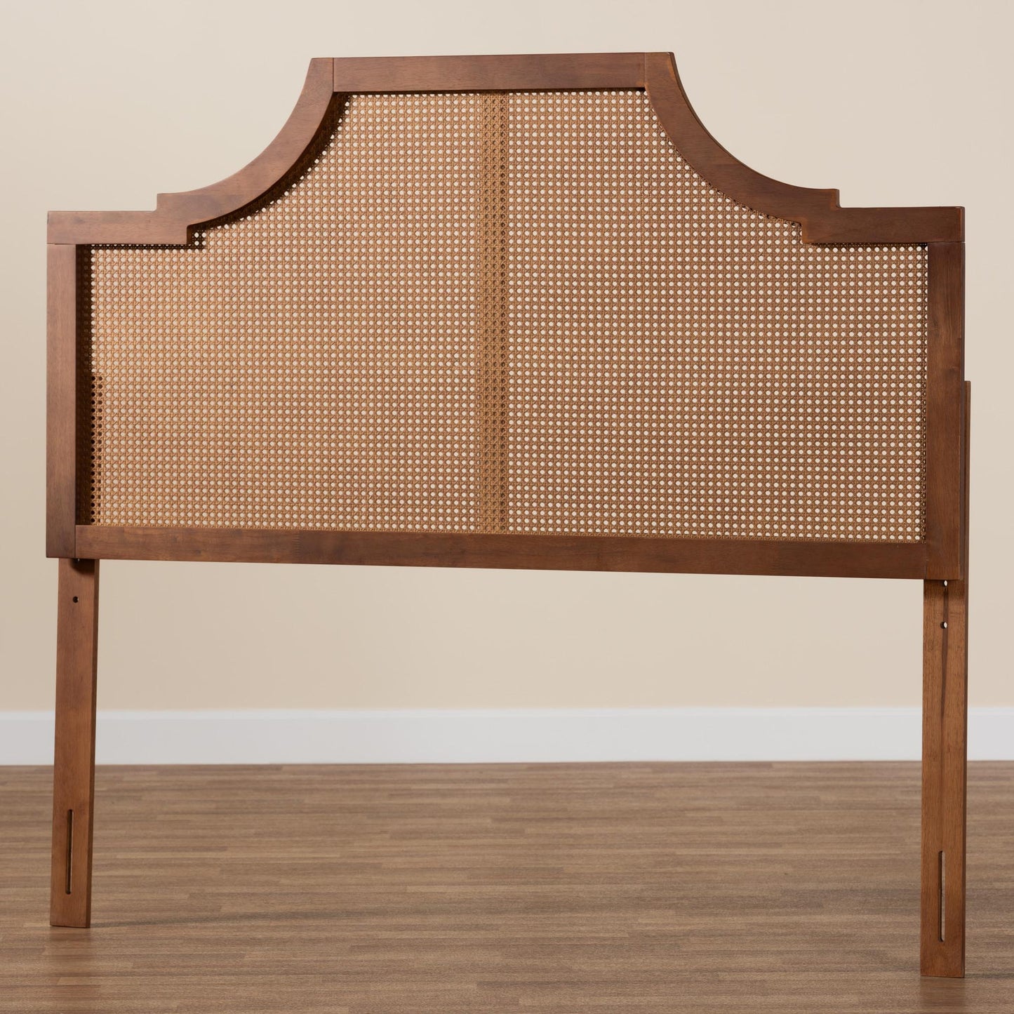 Baxton Studio Risha Mid-Century Modern Ash Walnut Finished Wood and Rattan King Size Headboard | Headboards | Modishstore - 6