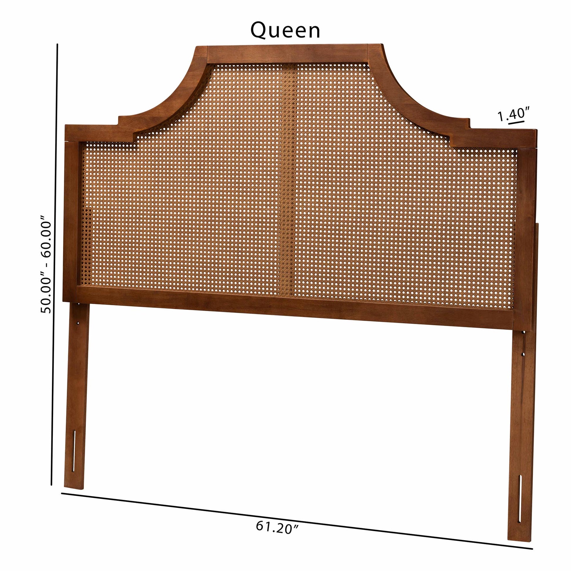 Baxton Studio Risha Mid-Century Modern Ash Walnut Finished Wood and Rattan Queen Size Headboard | Headboards | Modishstore - 7