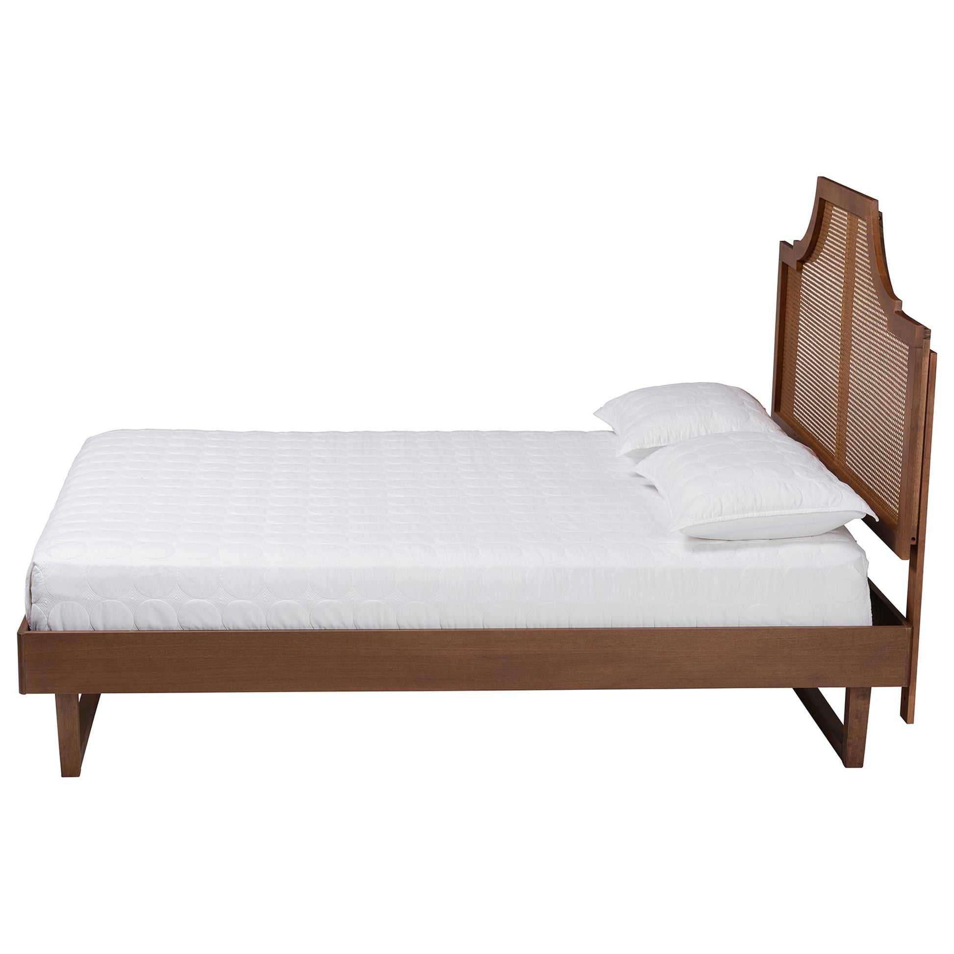 Baxton Studio Francine Mid-Century Modern Ash Walnut Woven Rattan King Size Bed | Beds | Modishstore - 7