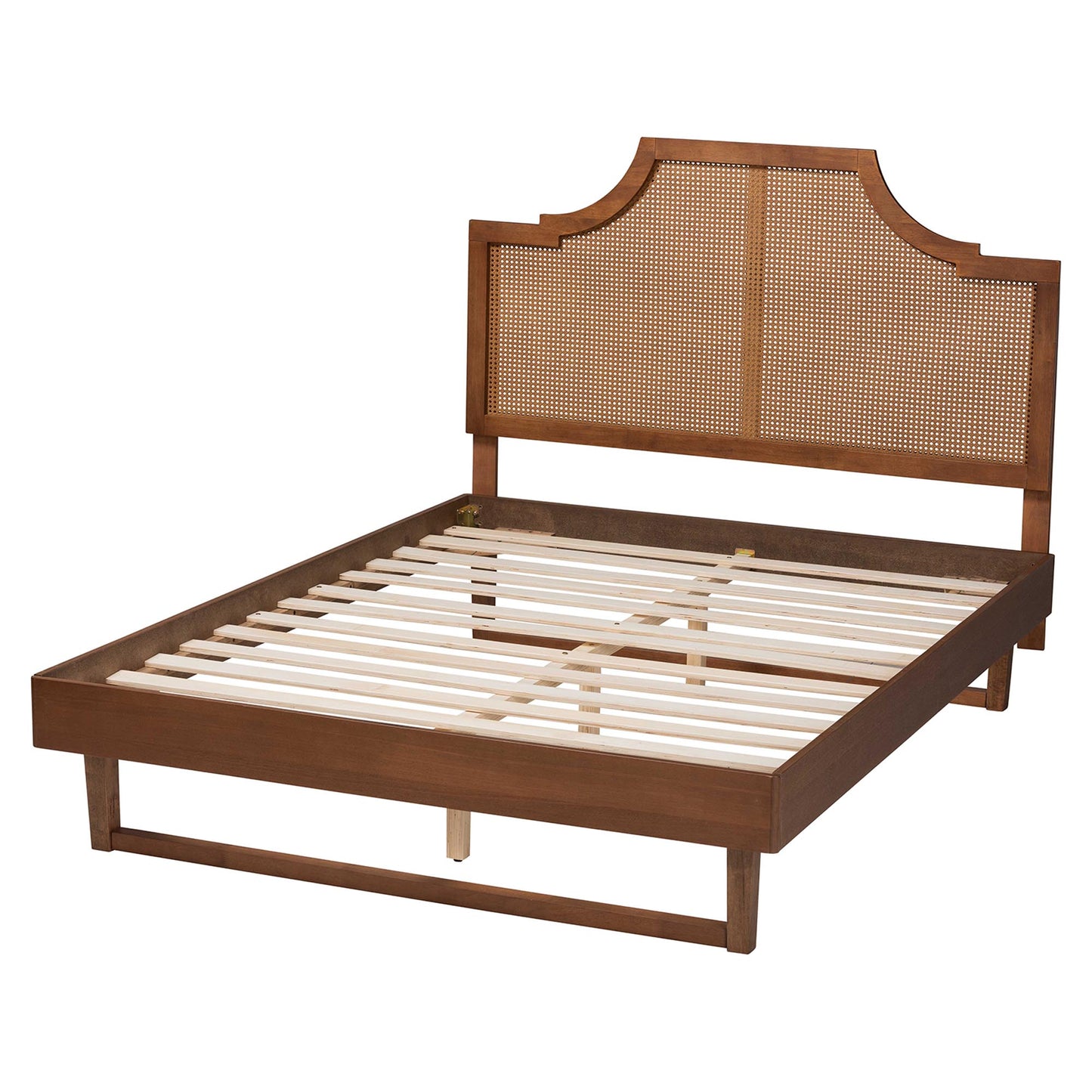 Baxton Studio Francine Mid-Century Modern Ash Walnut Woven Rattan King Size Bed | Beds | Modishstore - 8