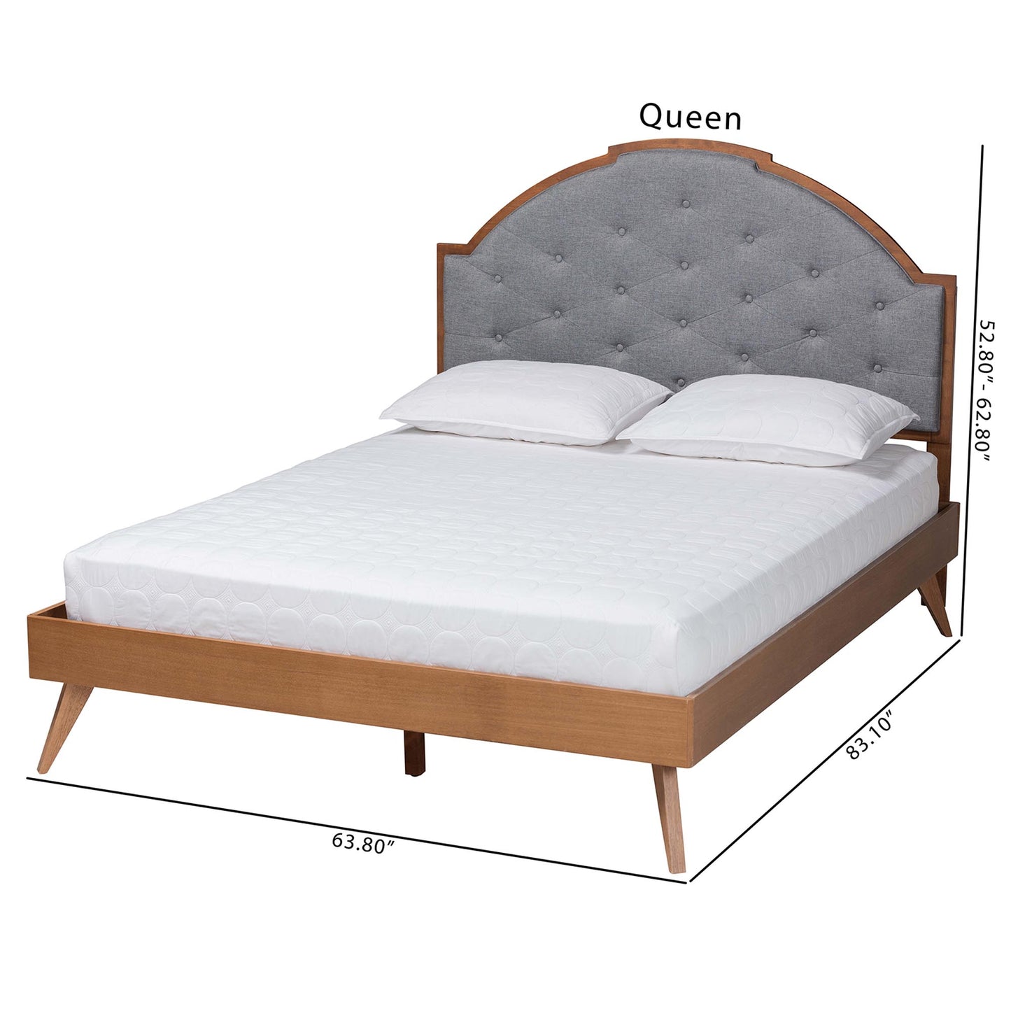 Baxton Studio Blanchard Mid-Century Modern Grey Fabric and Walnut Brown Wood Queen Size Platform Bed | Beds | Modishstore - 3