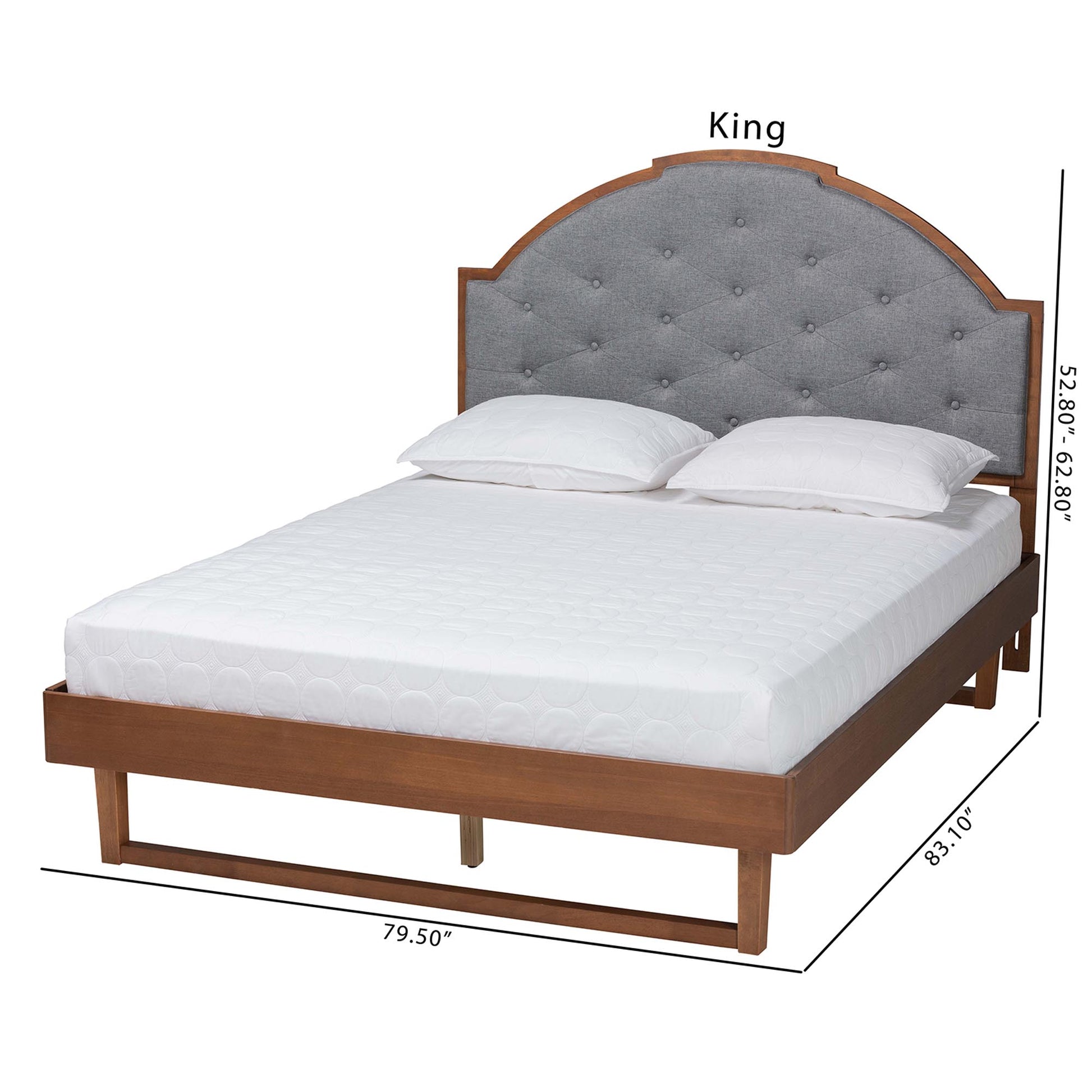 Baxton Studio Douglas Mid-Century Modern Grey Fabric and Walnut Brown Wood King Size Platform Bed | Beds | Modishstore - 4