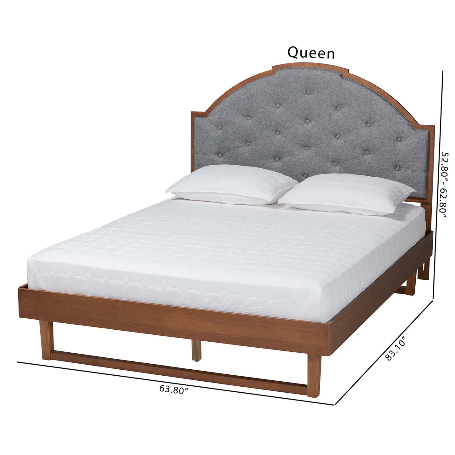 Baxton Studio Douglas Mid-Century Modern Grey Fabric and Walnut Brown Wood Queen Size Platform Bed | Beds | Modishstore - 3