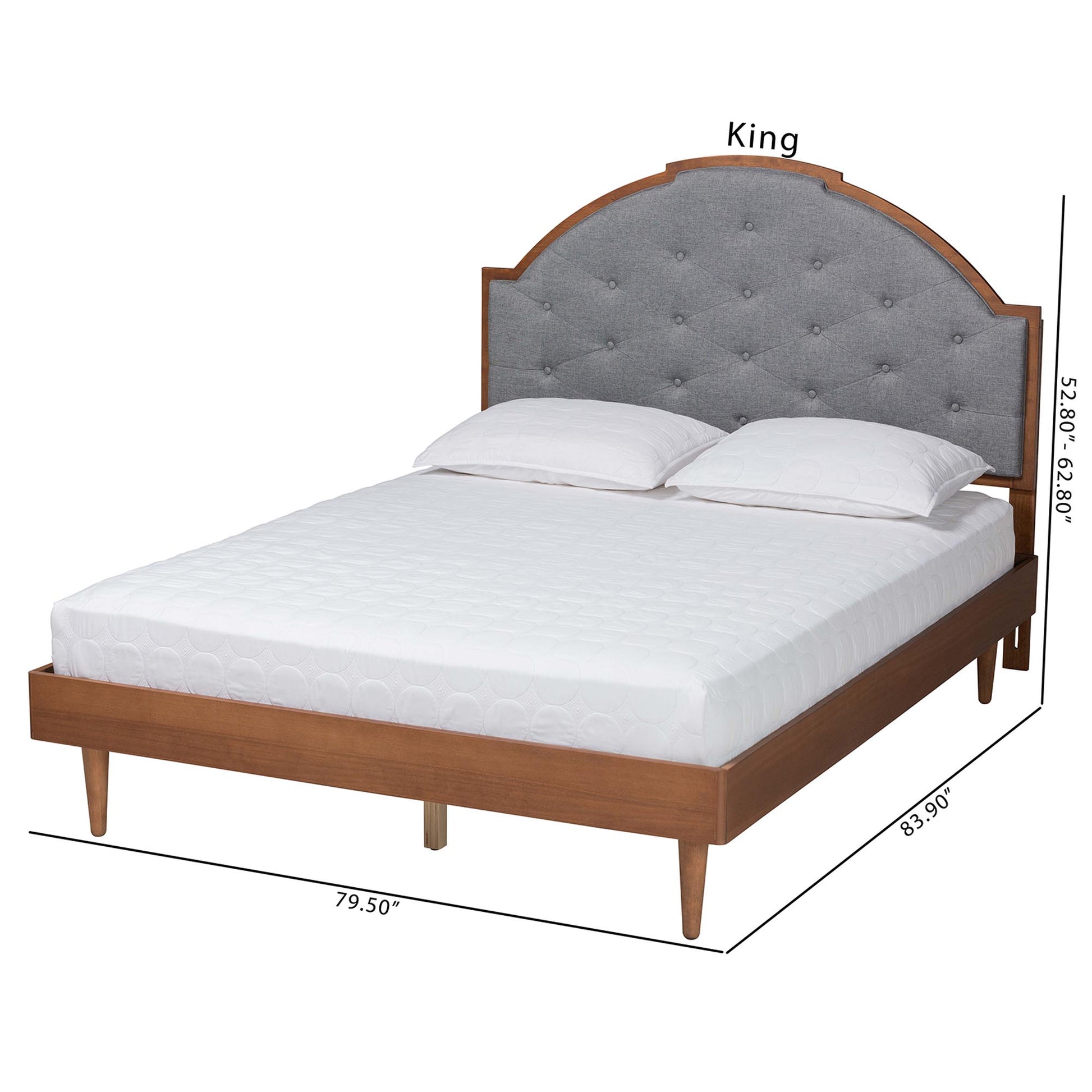 Baxton Studio Ardelle Mid-Century Modern Grey Fabric and Walnut Brown Wood Queen Size Platform Bed | Beds | Modishstore - 4