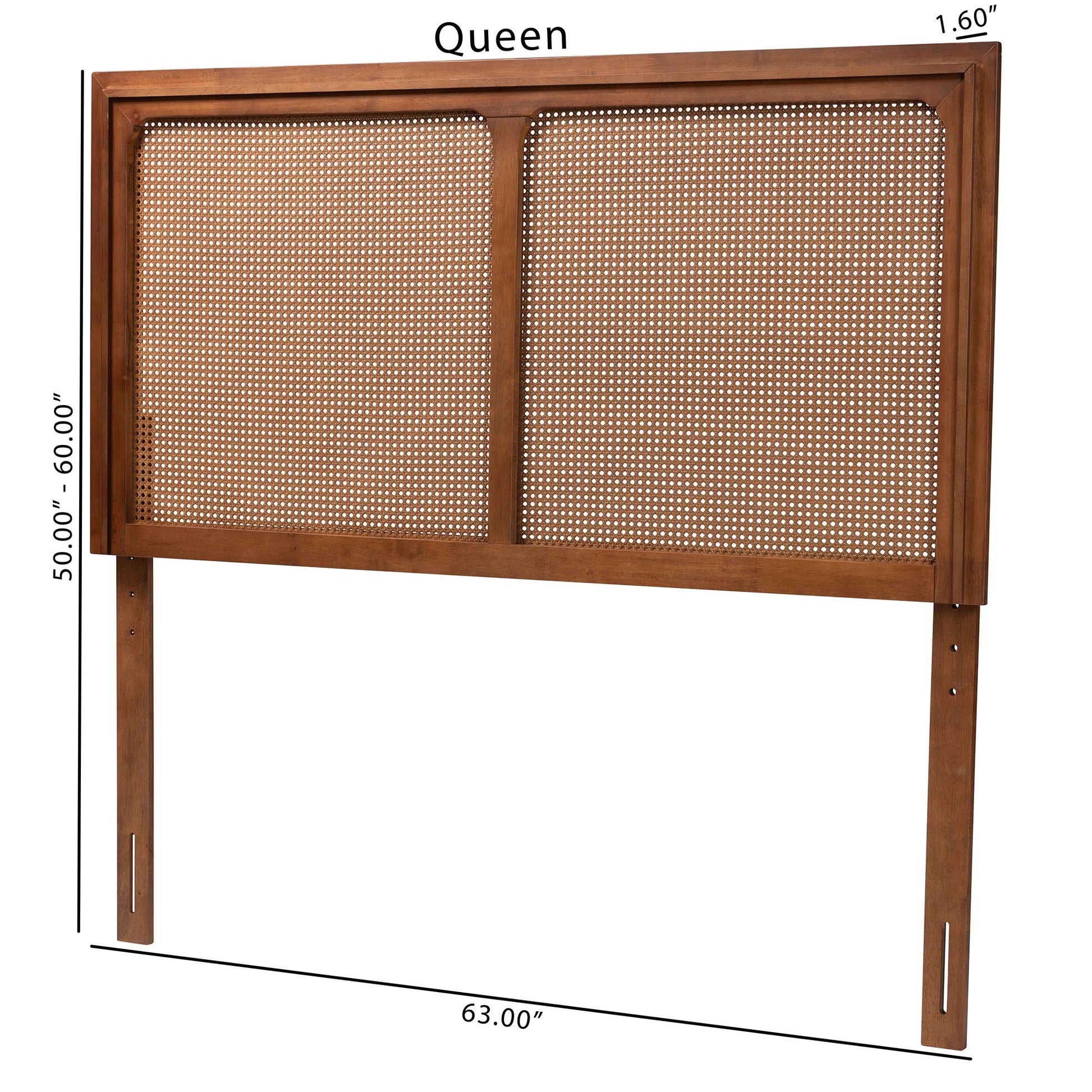 Baxton Studio Prewitt Mid-Century Modern Ash Walnut Finished Wood Queen Size Headboard with Rattan | Headboards | Modishstore - 7