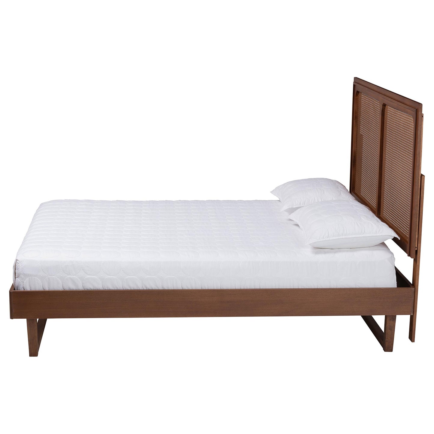 Baxton Studio Rondell Mid-Century Modern Ash Walnut Woven Rattan Queen Size Bed | Beds | Modishstore - 7