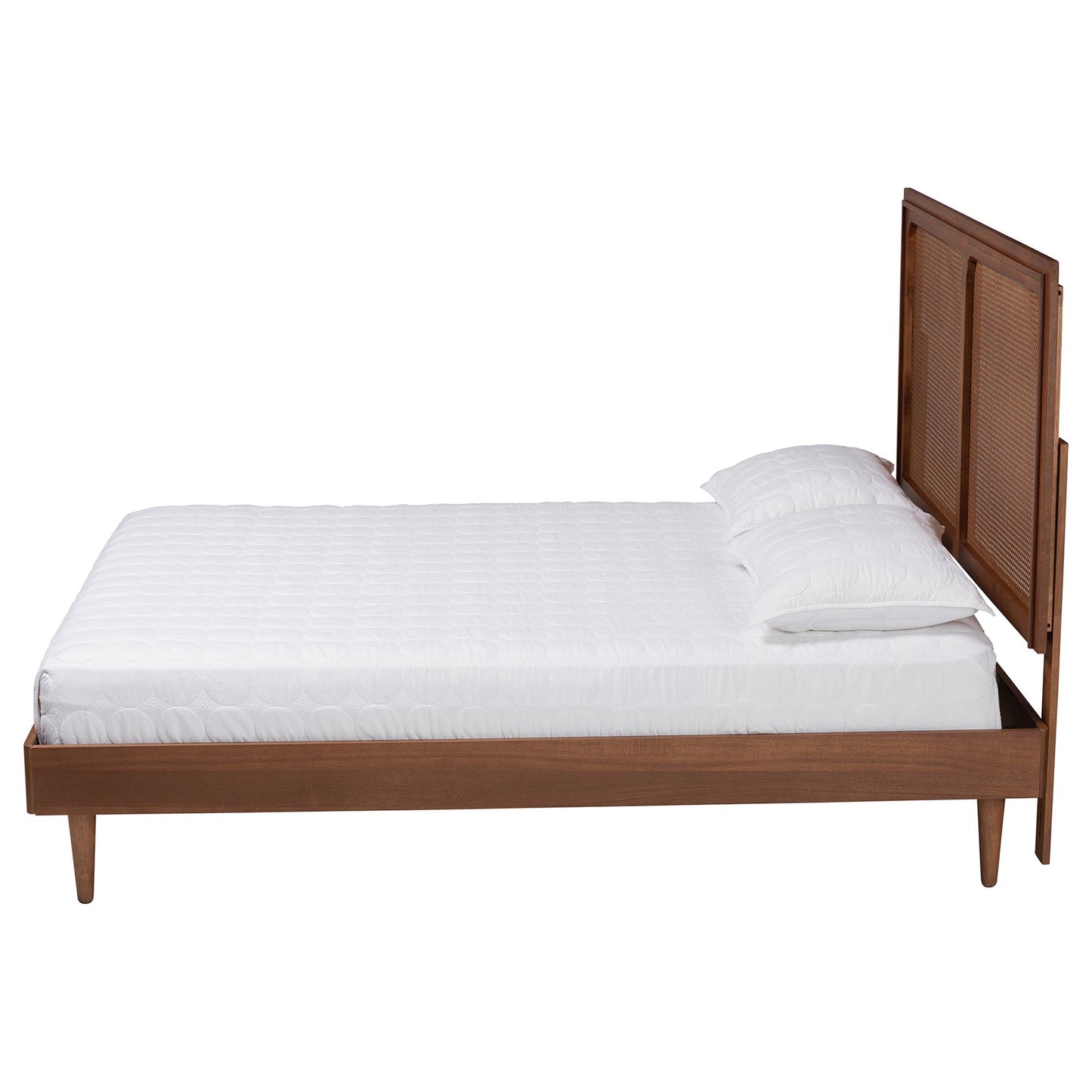 Baxton Studio Boris Mid-Century Modern Ash Walnut Woven Rattan Queen Size Bed | Beds | Modishstore - 7