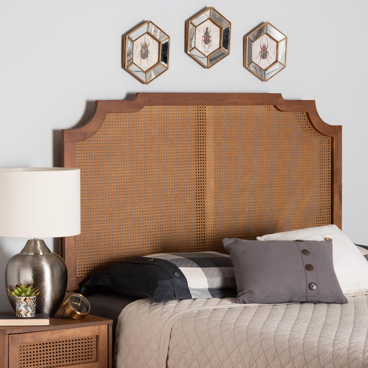 Baxton Studio Fortuna Classic and Traditional Ash Walnut Finished Wood King Size Headboard with Rattan | Headboards | Modishstore