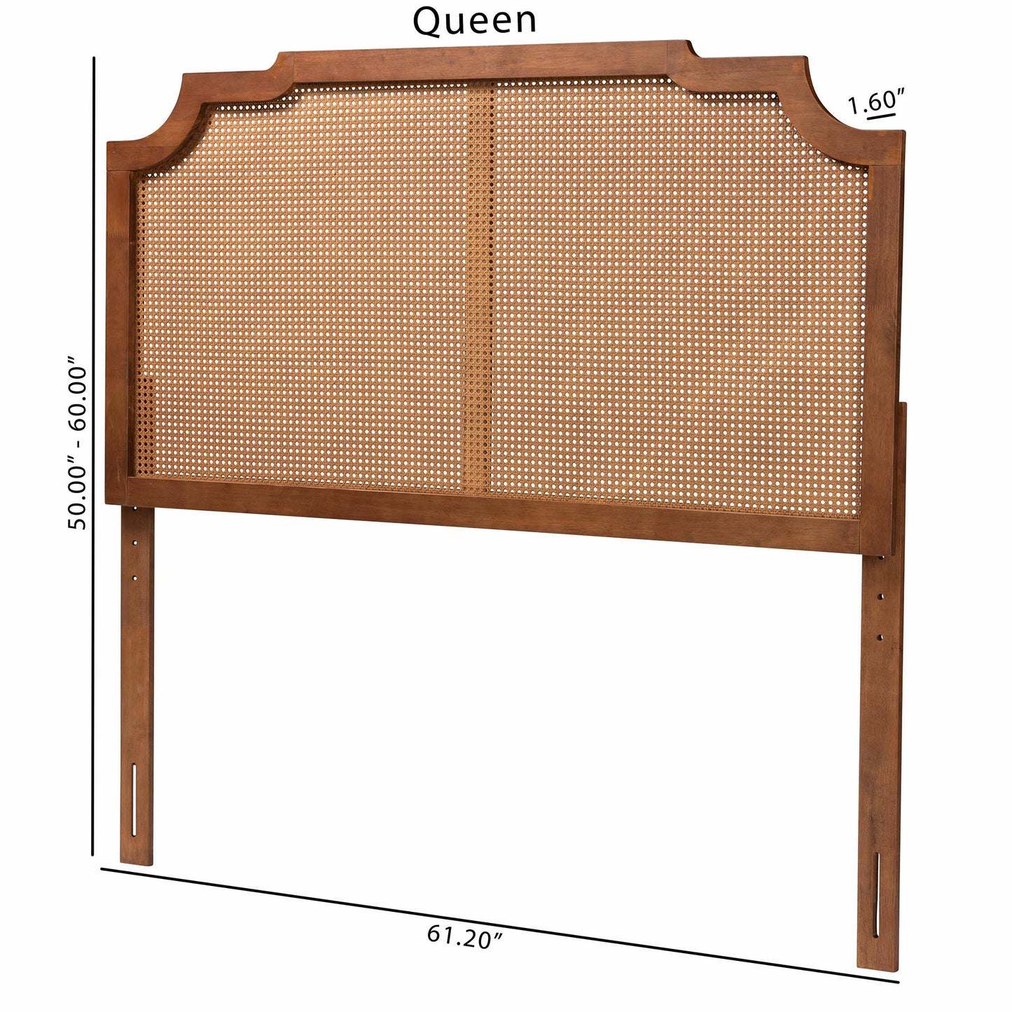 Baxton Studio Fortuna Classic and Traditional Ash Walnut Finished Wood Queen Size Headboard with Rattan | Headboards | Modishstore - 7