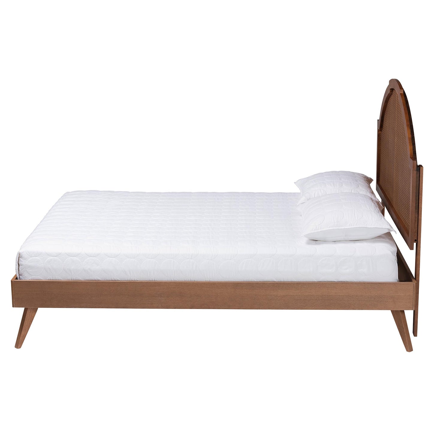 Baxton Studio Ridgely Mid-Century Walnut Brown Wood and Rattan Queen Size Platform Bed | Beds | Modishstore - 7