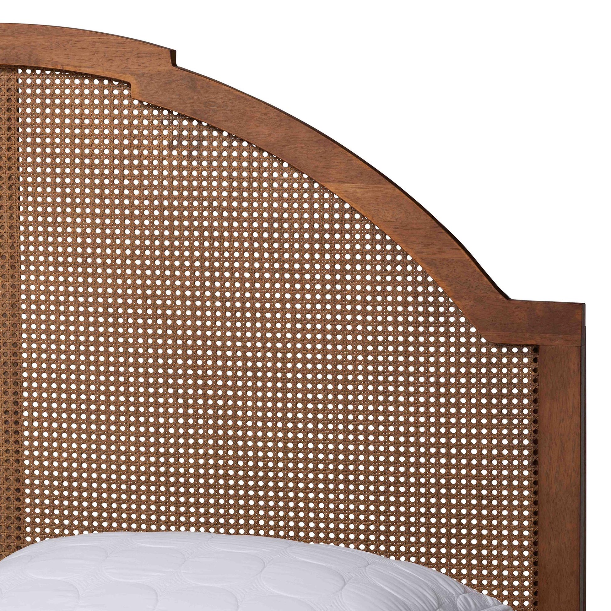 Baxton Studio Ridgely Mid-Century Walnut Brown Wood and Rattan Queen Size Platform Bed | Beds | Modishstore - 9