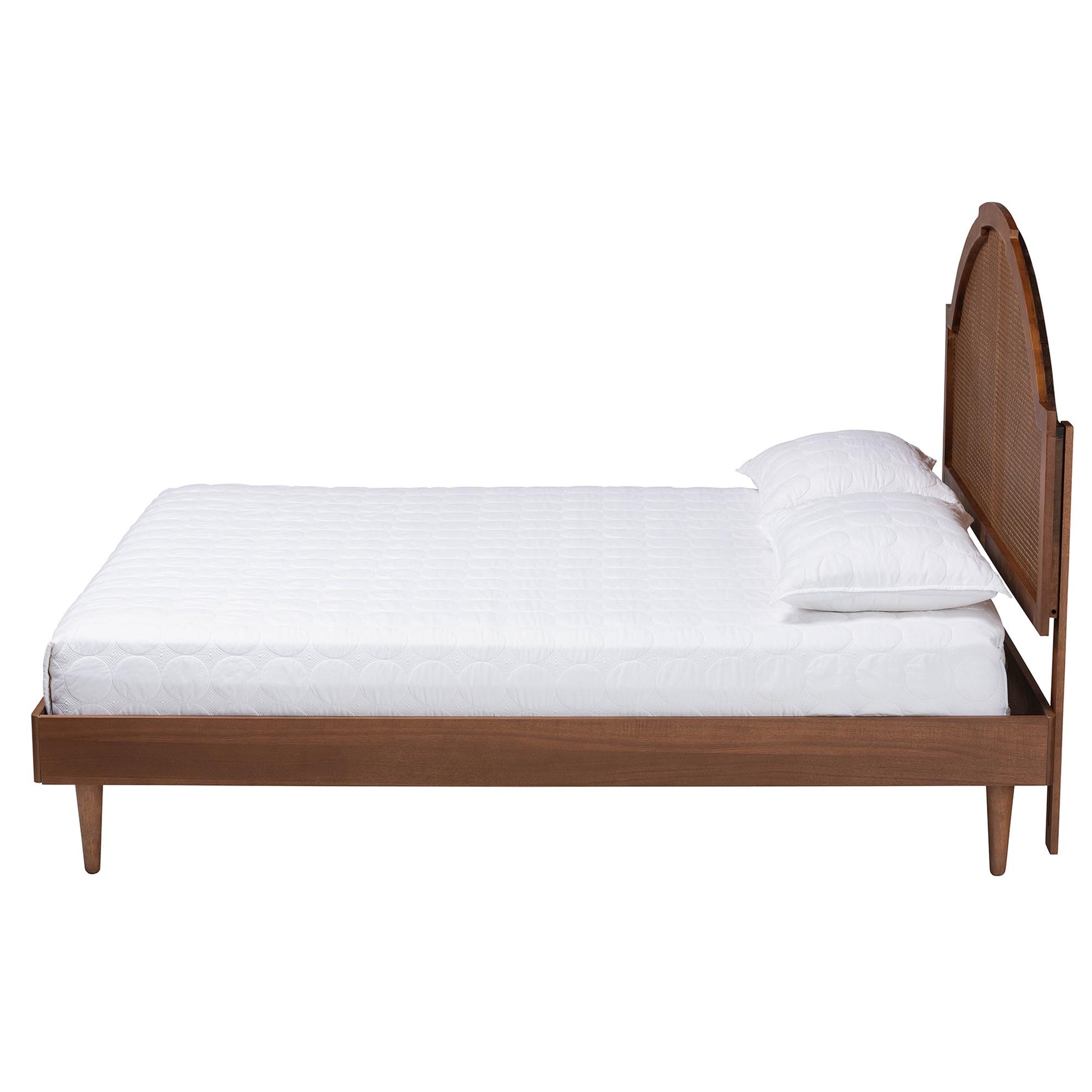 Baxton Studio Mendel Mid-Century Walnut Brown Wood and Rattan Queen Size Platform Bed | Beds | Modishstore - 7