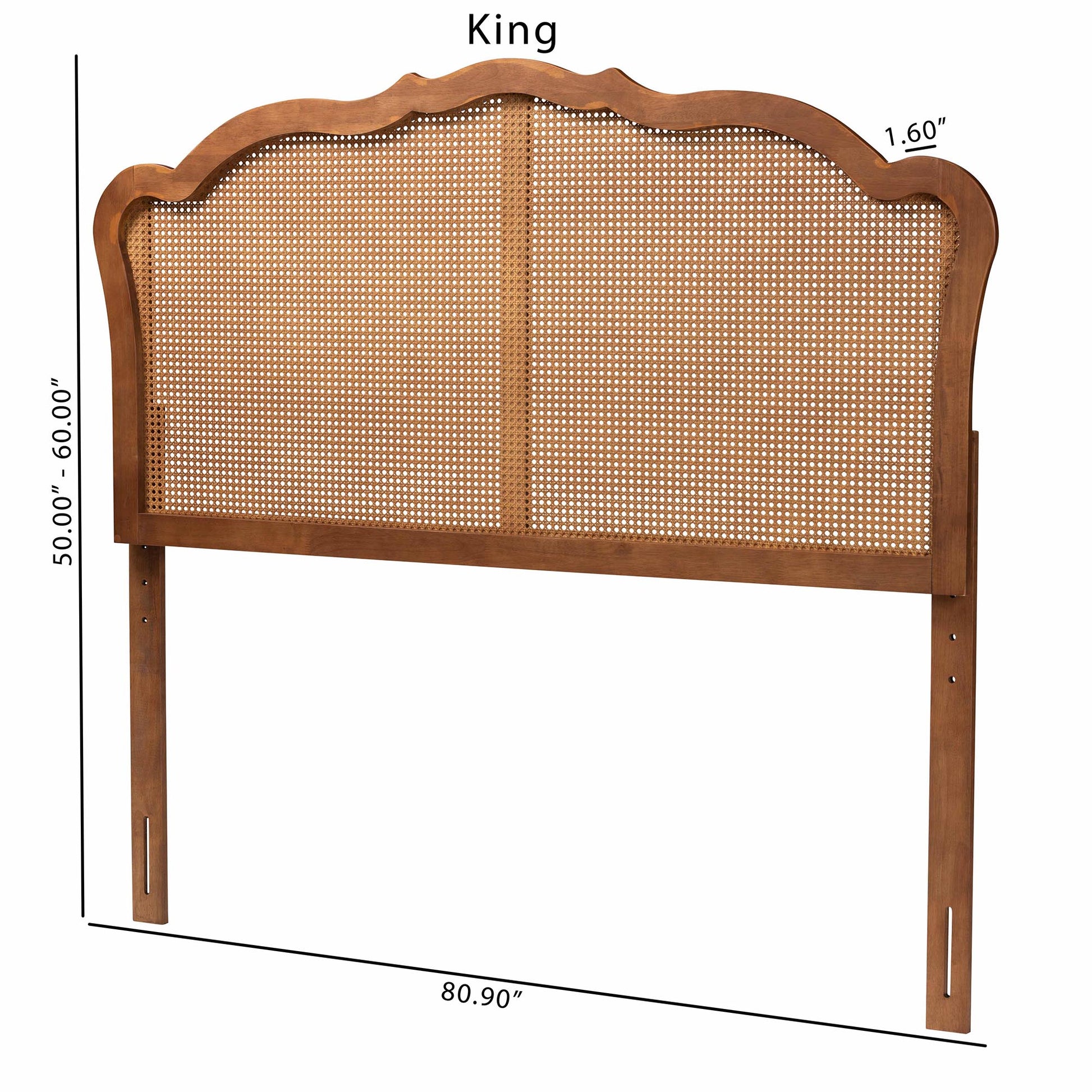 Baxton Studio Leandra Classic and Traditional Ash Walnut Finished Wood King Size Headboard with Rattan | Headboards | Modishstore - 9