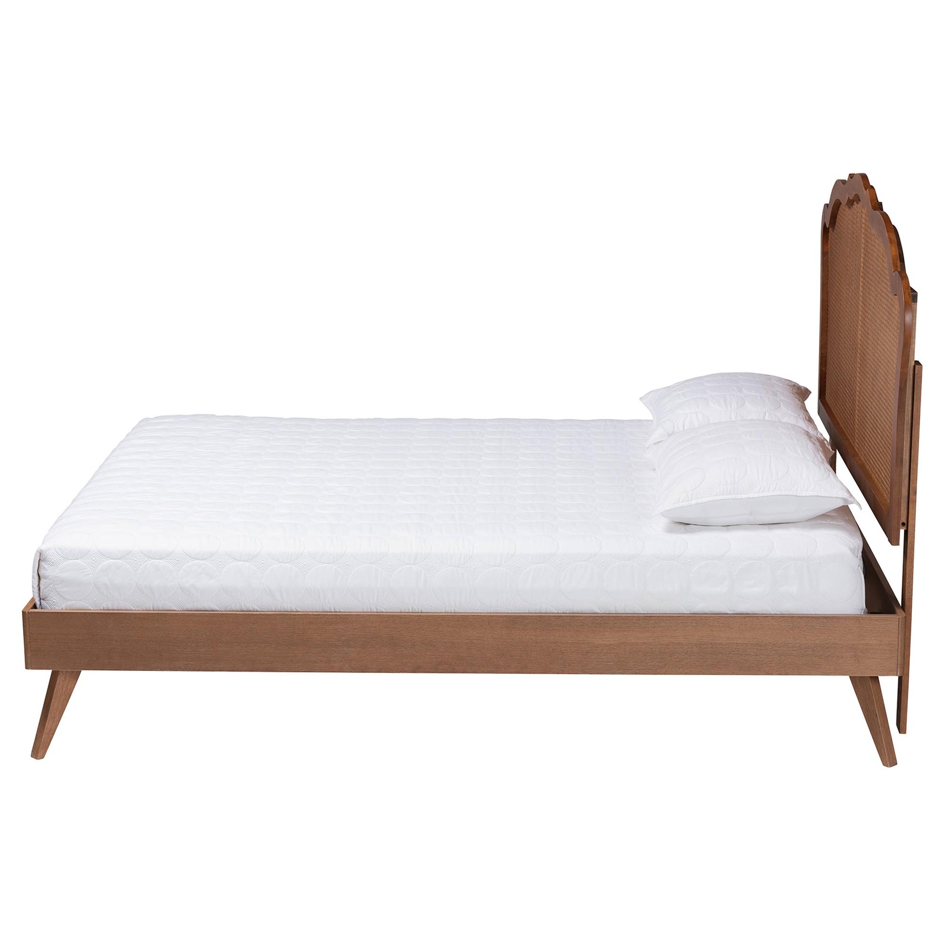 Baxton Studio Aithan Mid-Century Walnut Brown Wood and Rattan Queen Size Platform Bed | Beds | Modishstore - 7