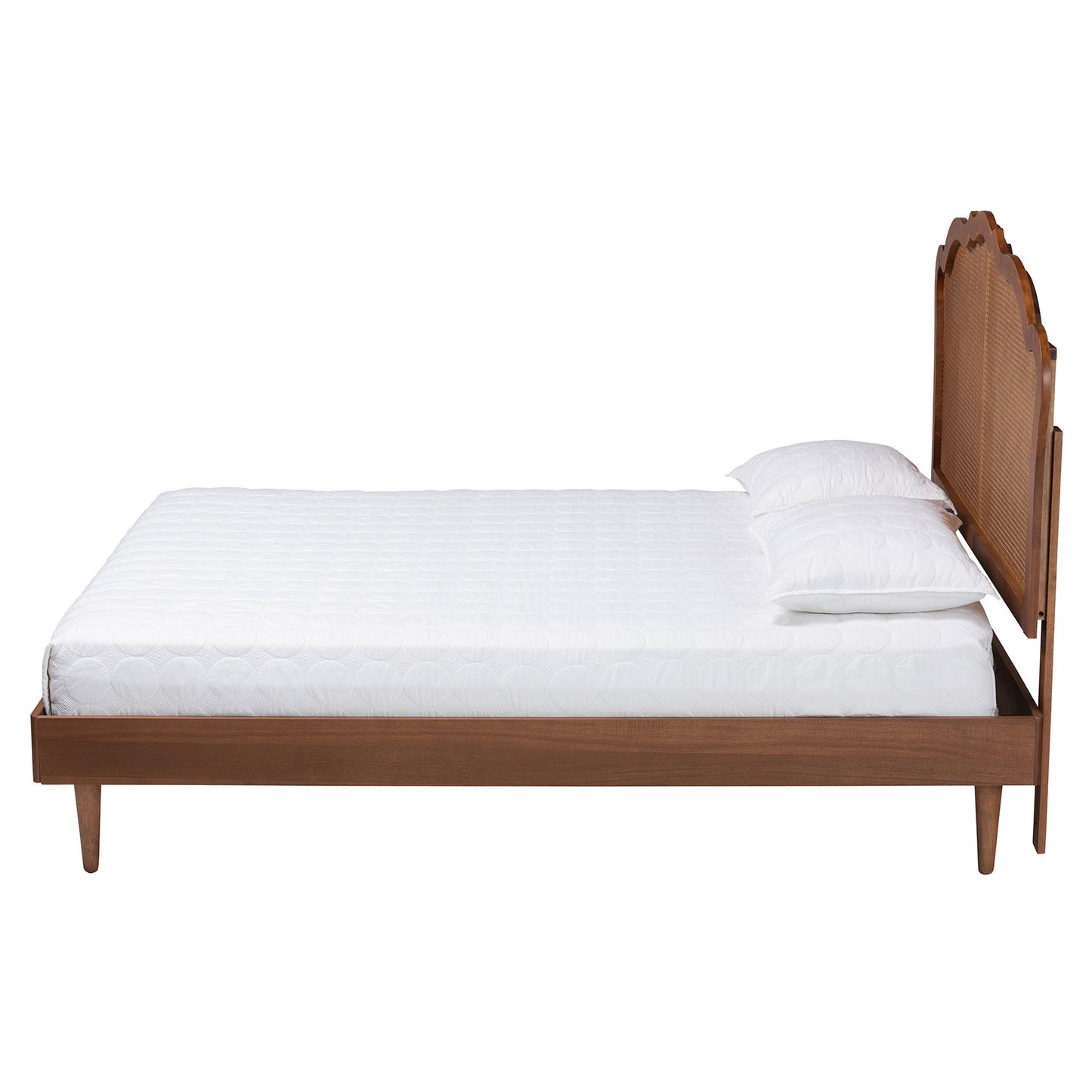 Baxton Studio Camden Mid-Century Walnut Brown Wood and Rattan Queen Size Platform Bed | Beds | Modishstore - 7