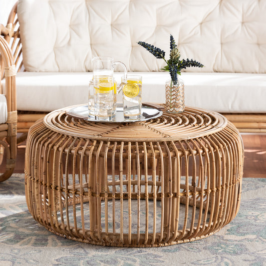 Baxton Studio bali & pari Aliane Modern Bohemian Natural Brown Antique Rattan Coffee Table | Coffee Tables | Modishstore