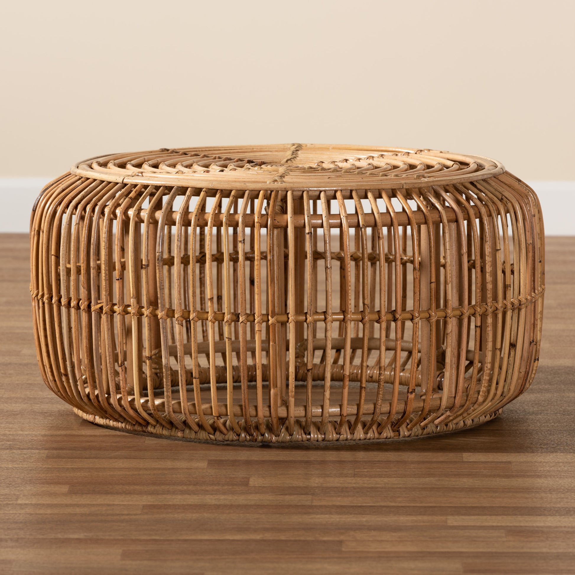 Baxton Studio bali & pari Aliane Modern Bohemian Natural Brown Antique Rattan Coffee Table | Coffee Tables | Modishstore - 6