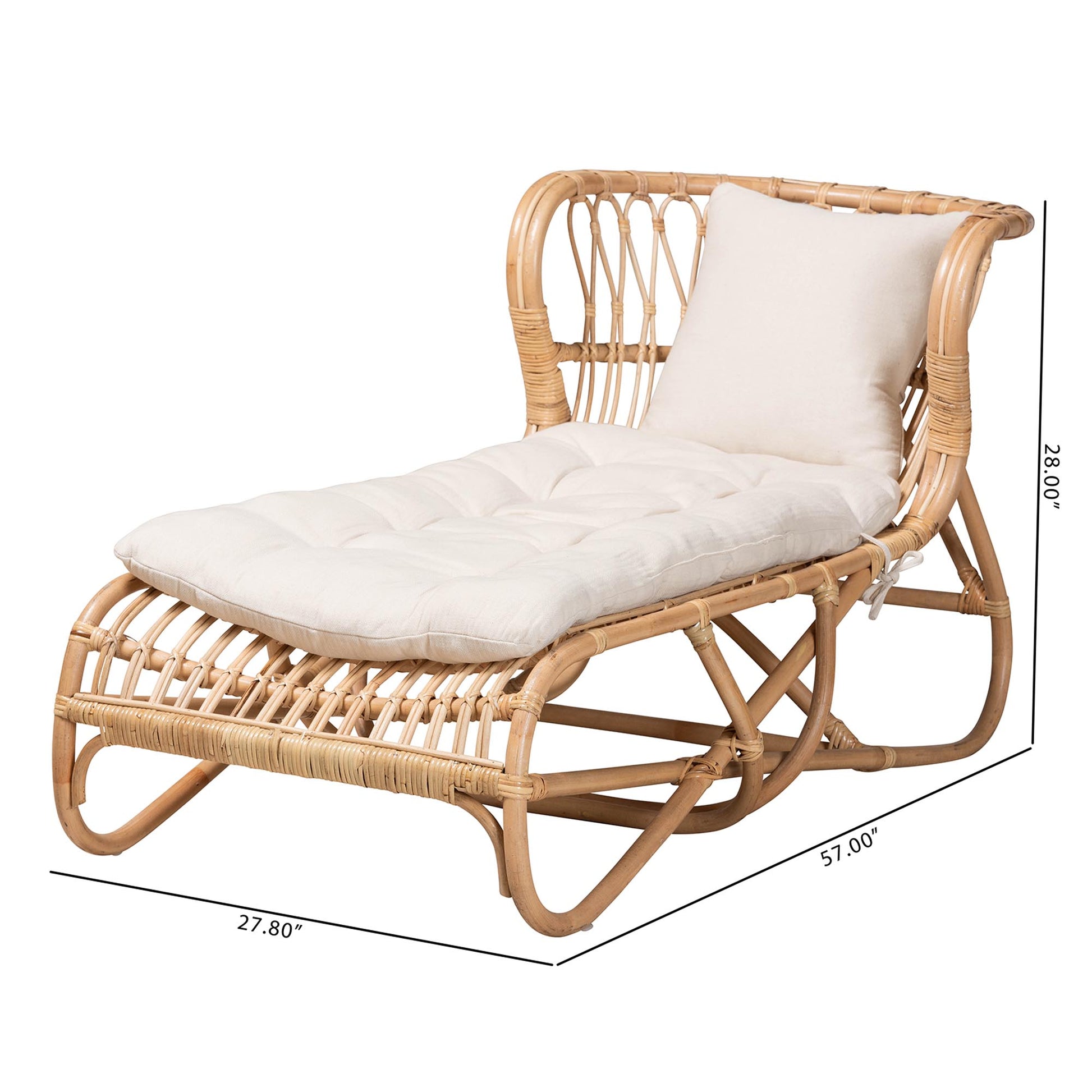 Baxton Studio bali & pari Delara Modern Bohemian Natural Brown Rattan Chaise | Lounge Chairs | Modishstore - 3