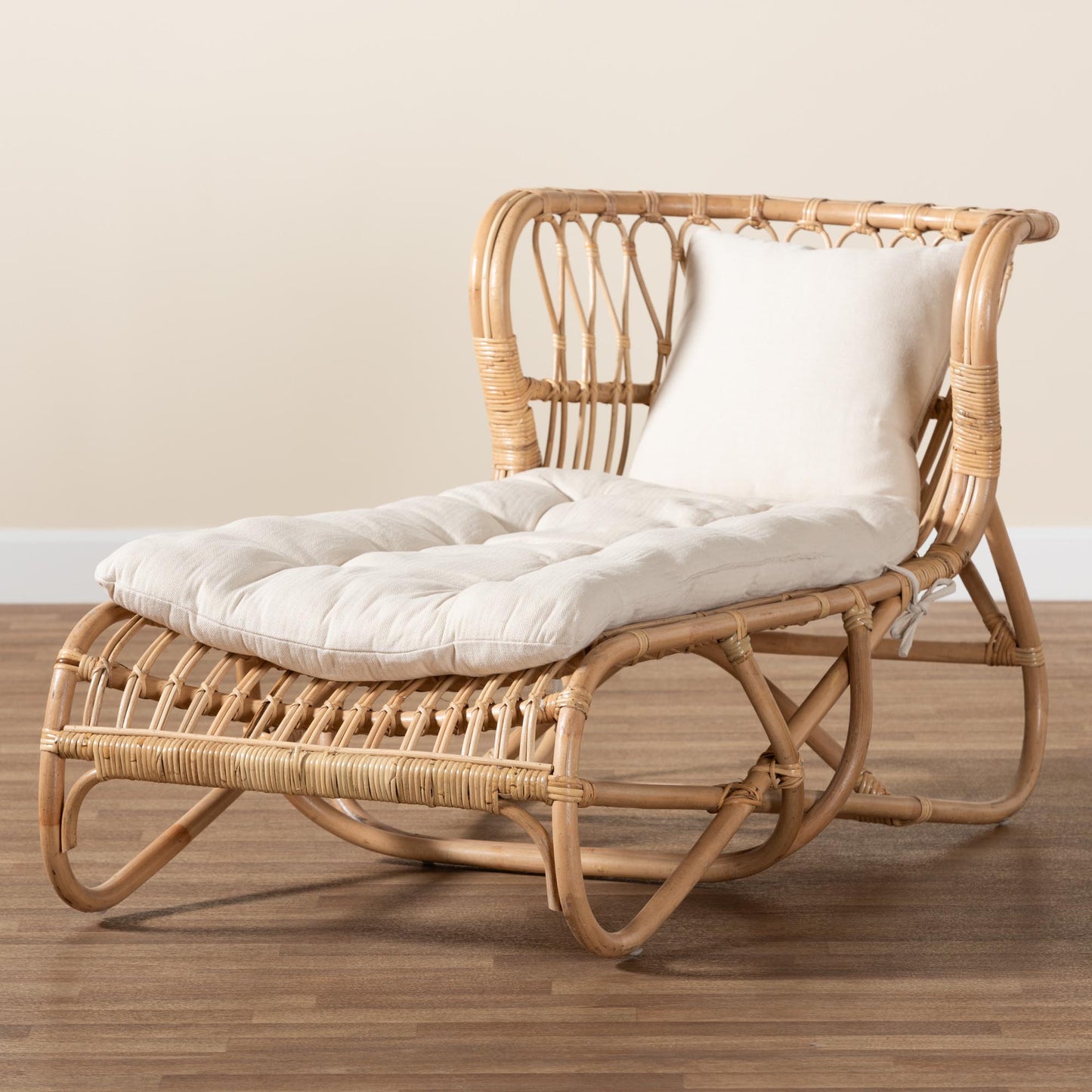 Baxton Studio bali & pari Delara Modern Bohemian Natural Brown Rattan Chaise | Lounge Chairs | Modishstore - 2