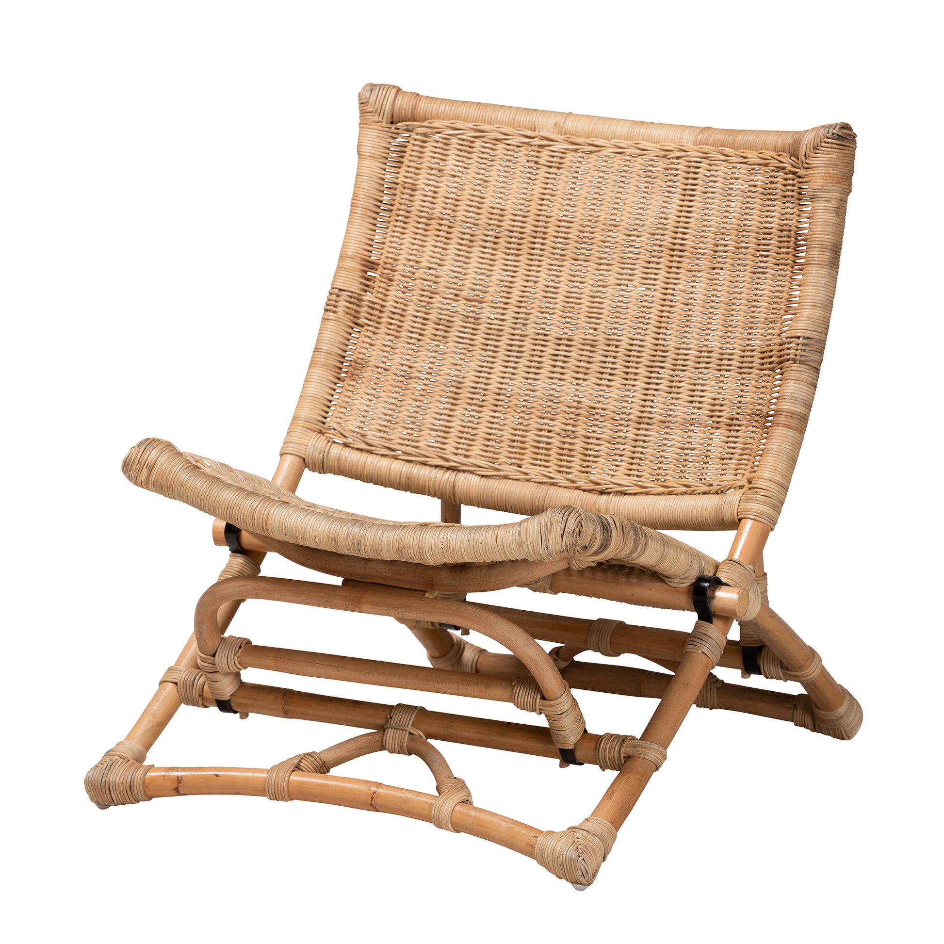 Baxton Studio bali & pari Herrara Modern Bohemian Natural Brown Antique Rattan Foldable Lounge Chair | Accent Chairs | Modishstore - 2