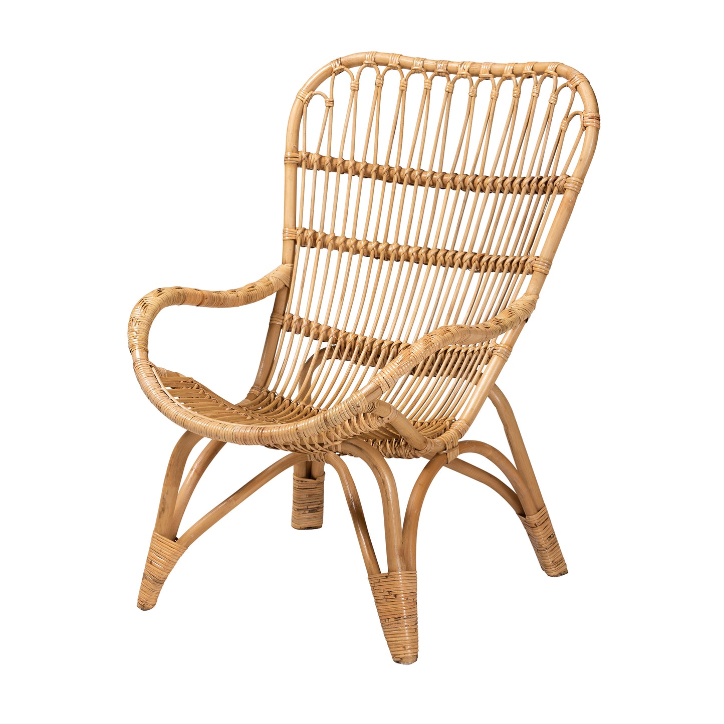 Baxton Studio bali & pari Earvin Modern Bohemian Natural Brown Rattan Armchair | Accent Chairs | Modishstore - 2