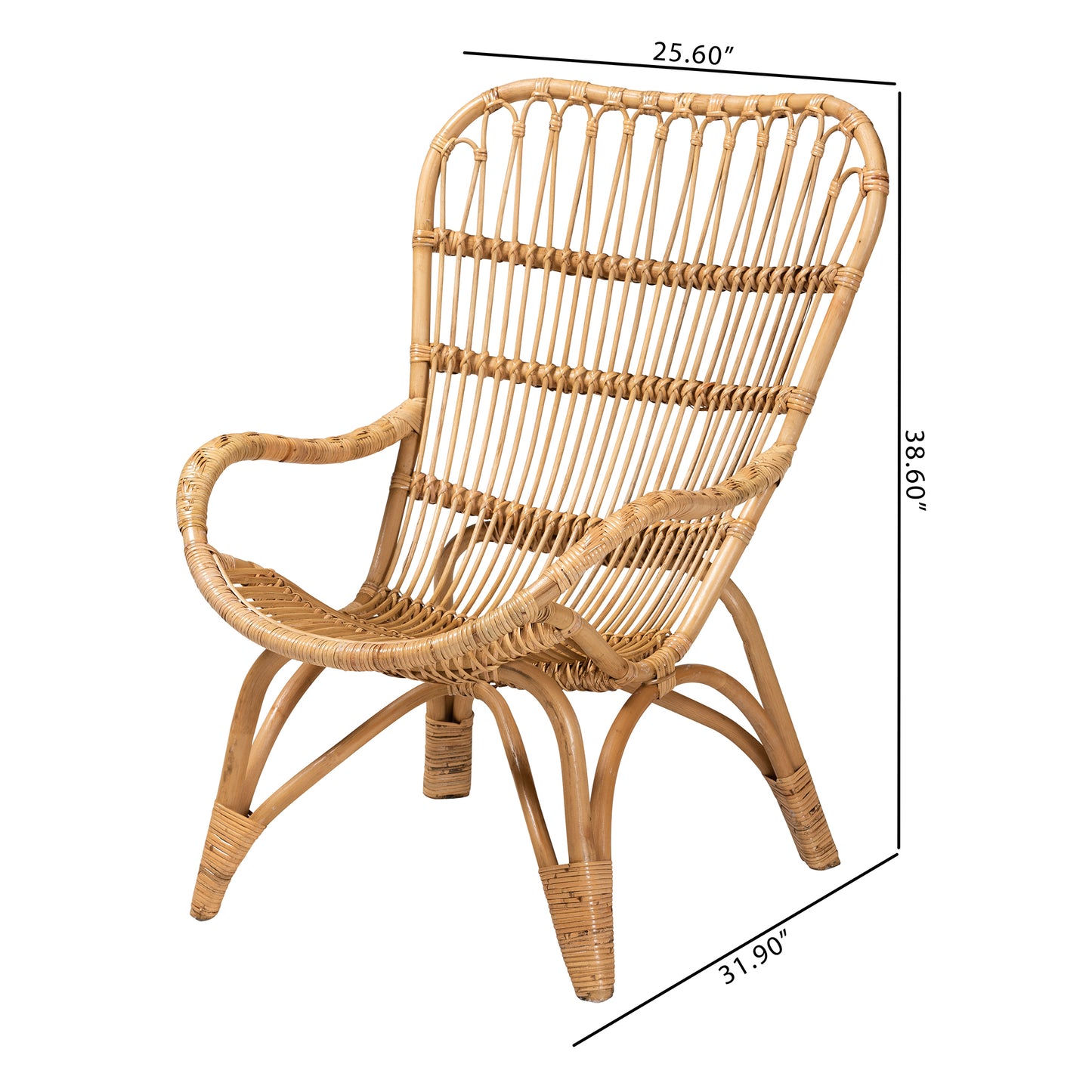 Baxton Studio bali & pari Earvin Modern Bohemian Natural Brown Rattan Armchair | Accent Chairs | Modishstore - 10