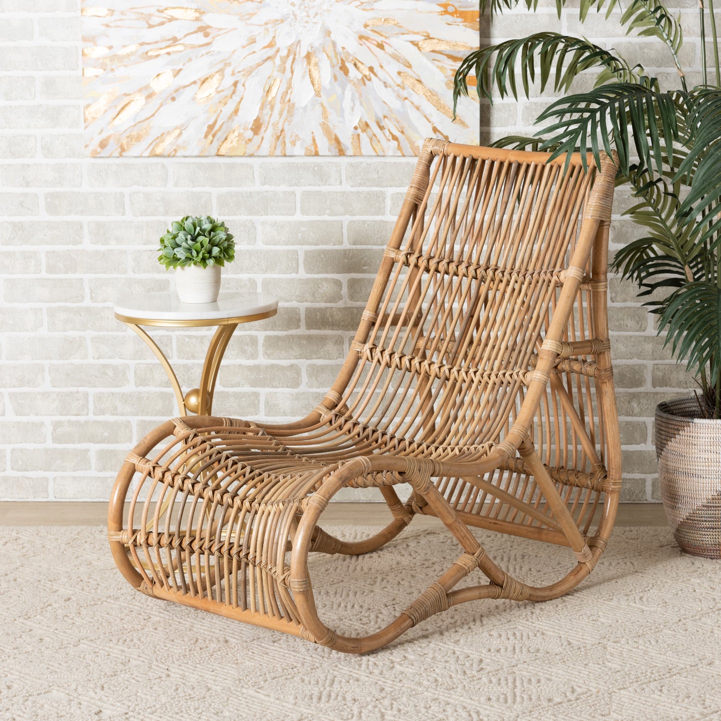 Baxton Studio bali & pari Genera Modern Bohemian Natural Rattan Lounge Chair | Accent Chairs | Modishstore