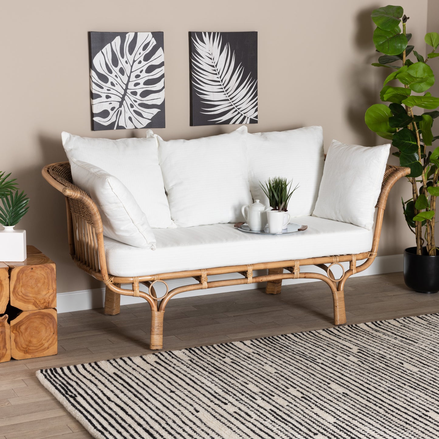 Baxton Studio bali & pari Edana Modern Bohemian Natural Rattan Sofa With Cushion | Sofas | Modishstore