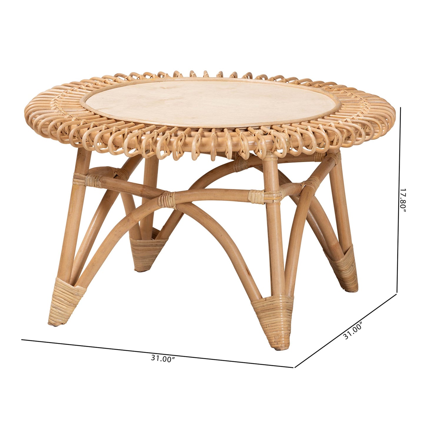 Baxton Studio bali & pari Elani Modern Bohemian Natural Rattan Coffee Table | Coffee Tables | Modishstore - 8