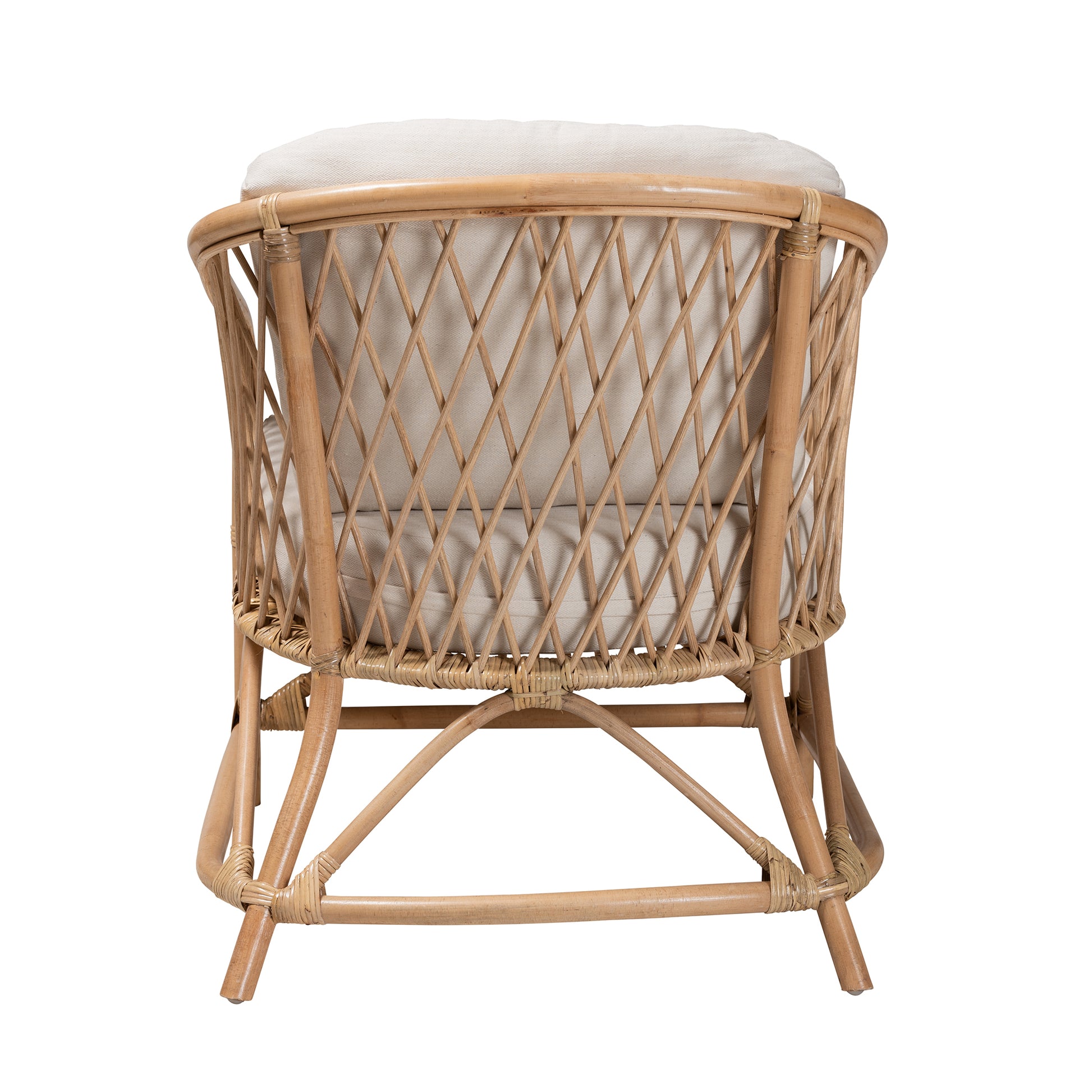 Baxton Studio bali & pari Patsy Modern Bohemian White Fabric and Natural Brown Rattan Armchair | Accent Chairs | Modishstore - 5