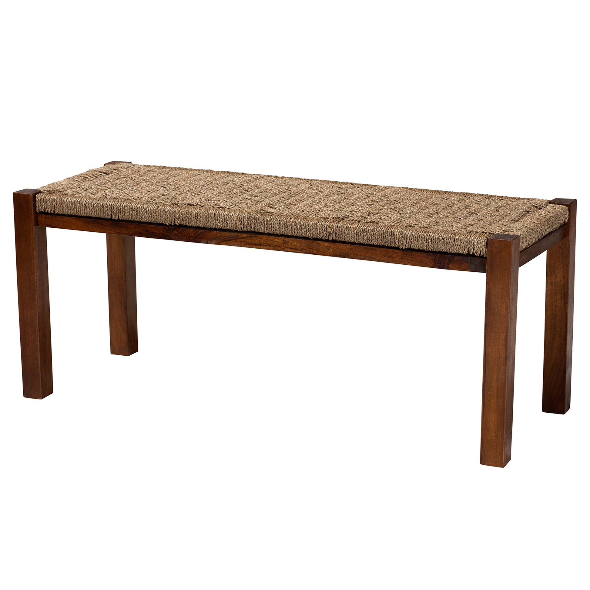 Baxton Studio bali & pari Hermes Mid-Century Modern Transitional Natural Seagrass and Mahogany Wood Bench | Benches | Modishstore - 2