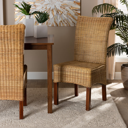 Baxton Studio bali & pari Shamara Modern Bohemian Natural Rattan and Mahogany Wood Dining Chair | Dining Chairs | Modishstore