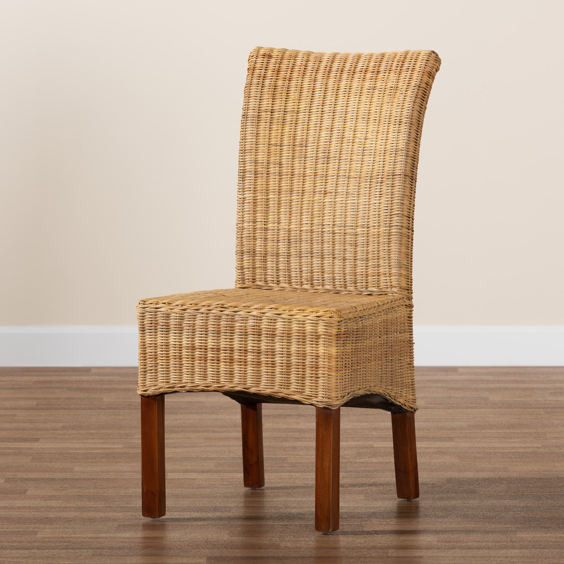 Baxton Studio bali & pari Shamara Modern Bohemian Natural Rattan and Mahogany Wood Dining Chair | Dining Chairs | Modishstore - 9