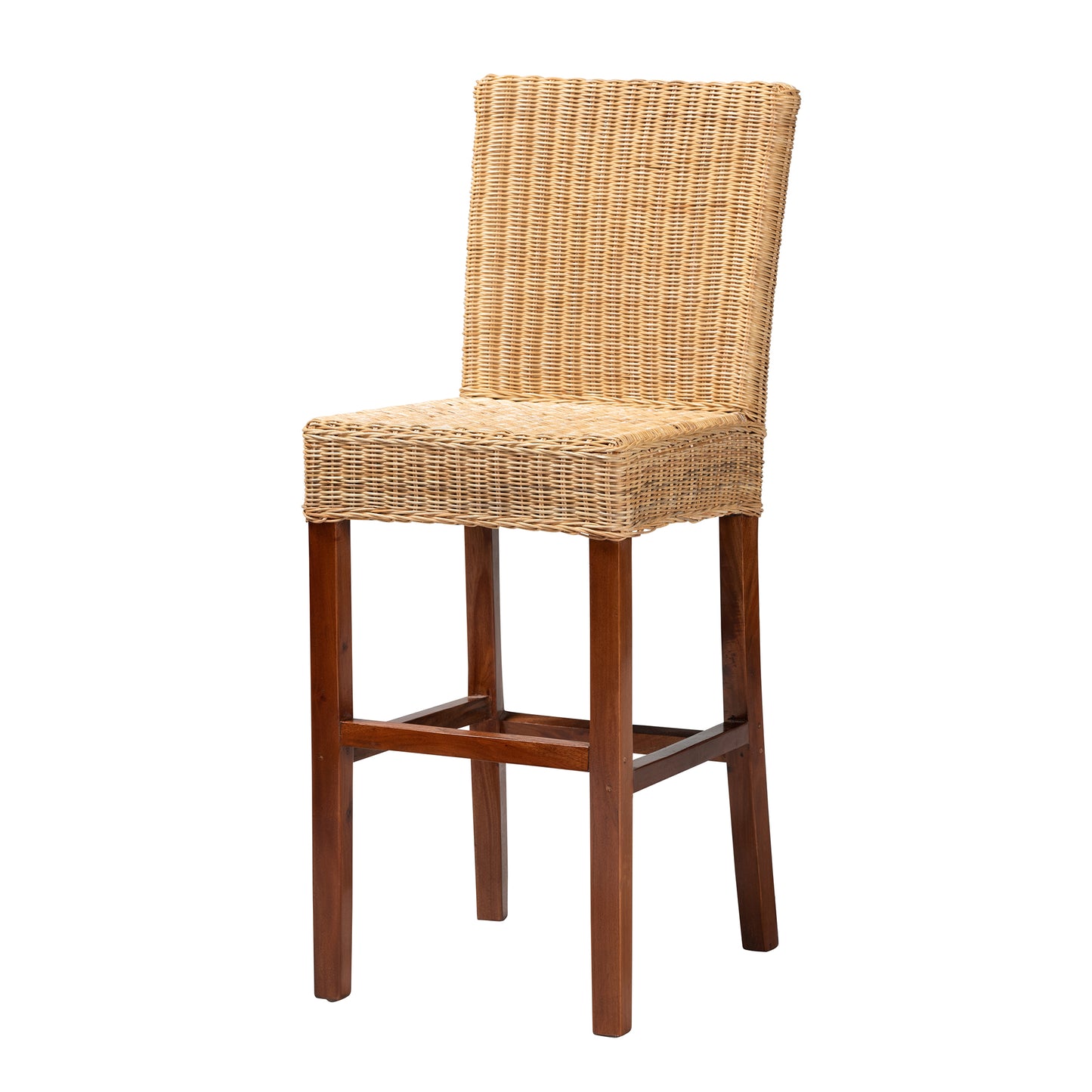 Baxton Studio bali & pari Racquel Modern Bohemian Natural Rattan and Mahogany Wood Bar Stool | Bar Stools | Modishstore - 4